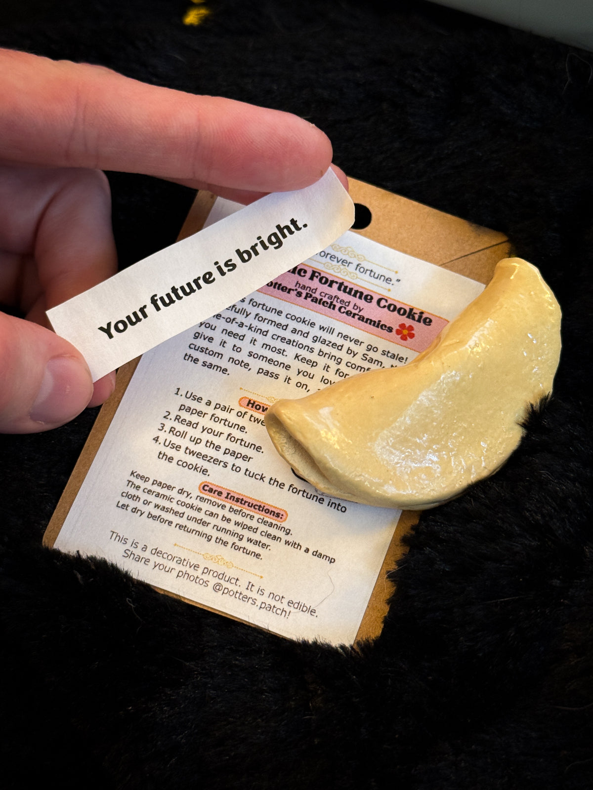 Handmade Ceramic Fortune Cookie with Paper Fortune
