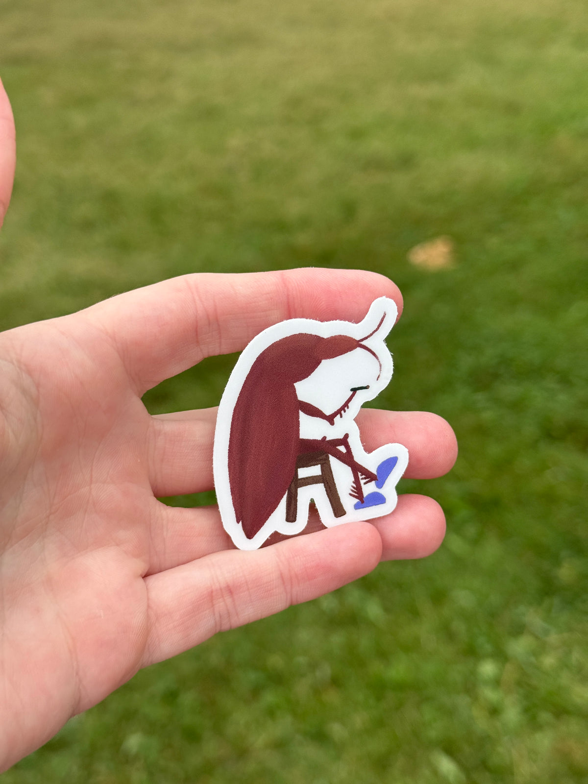 Smoking Cockroach in Blue Slippers Die-Cut Sticker | Funny Insect Art