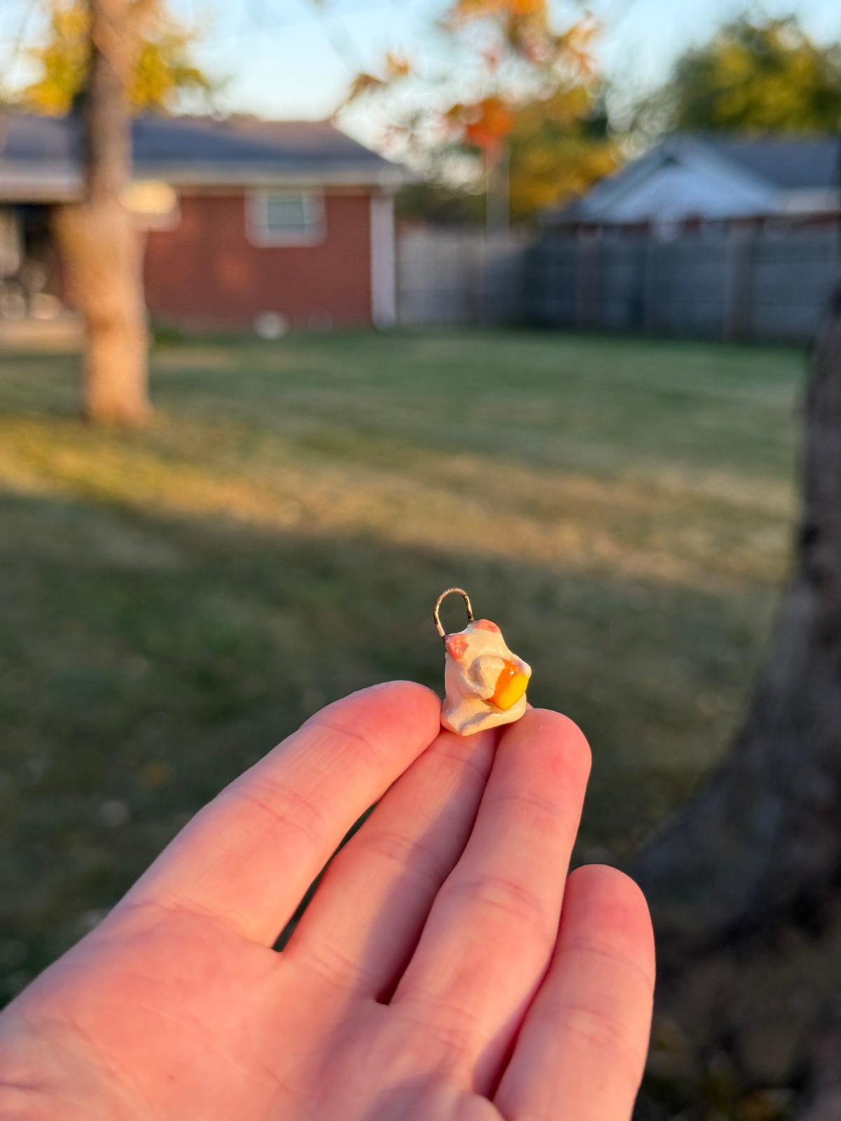 Mouse Ghost Necklace with Candy Corn | Handmade Ceramic