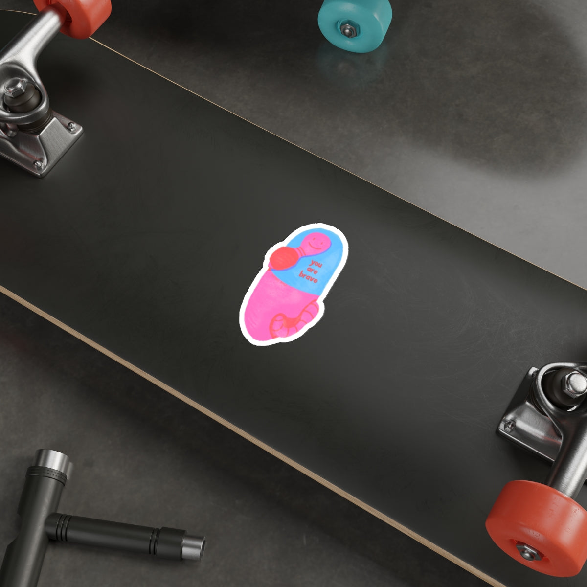 Brave Pill Worm Die-Cut Sticker — Cute Encouragement Sticker for Laptops & Journals