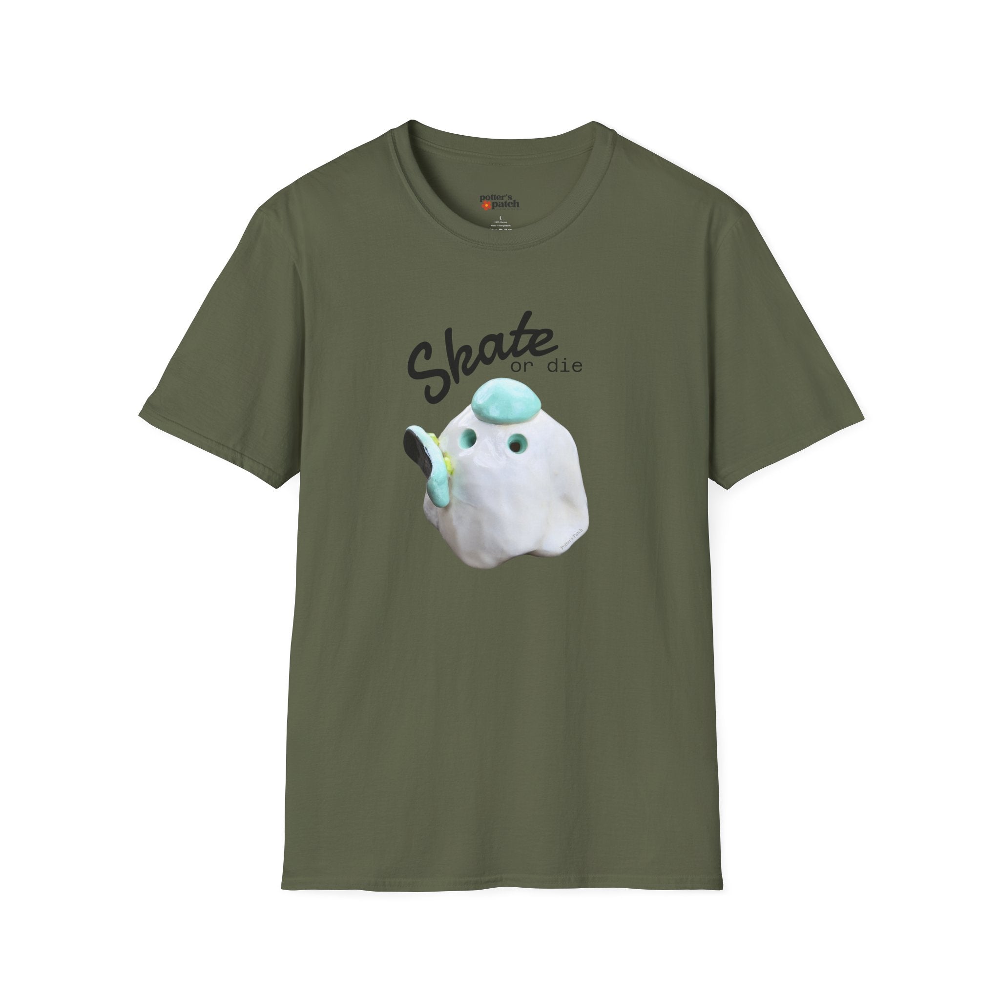 Skate or Die Ghost with Skateboard Deck T-Shirt | Skateboarder tee