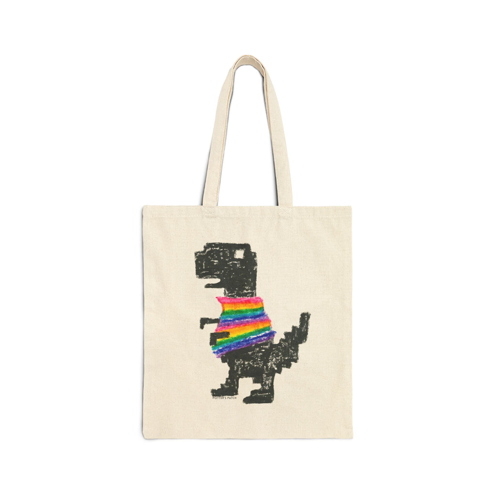 Rainbow Sweater Dinosaur Tote Bag | Canvas Market Bag