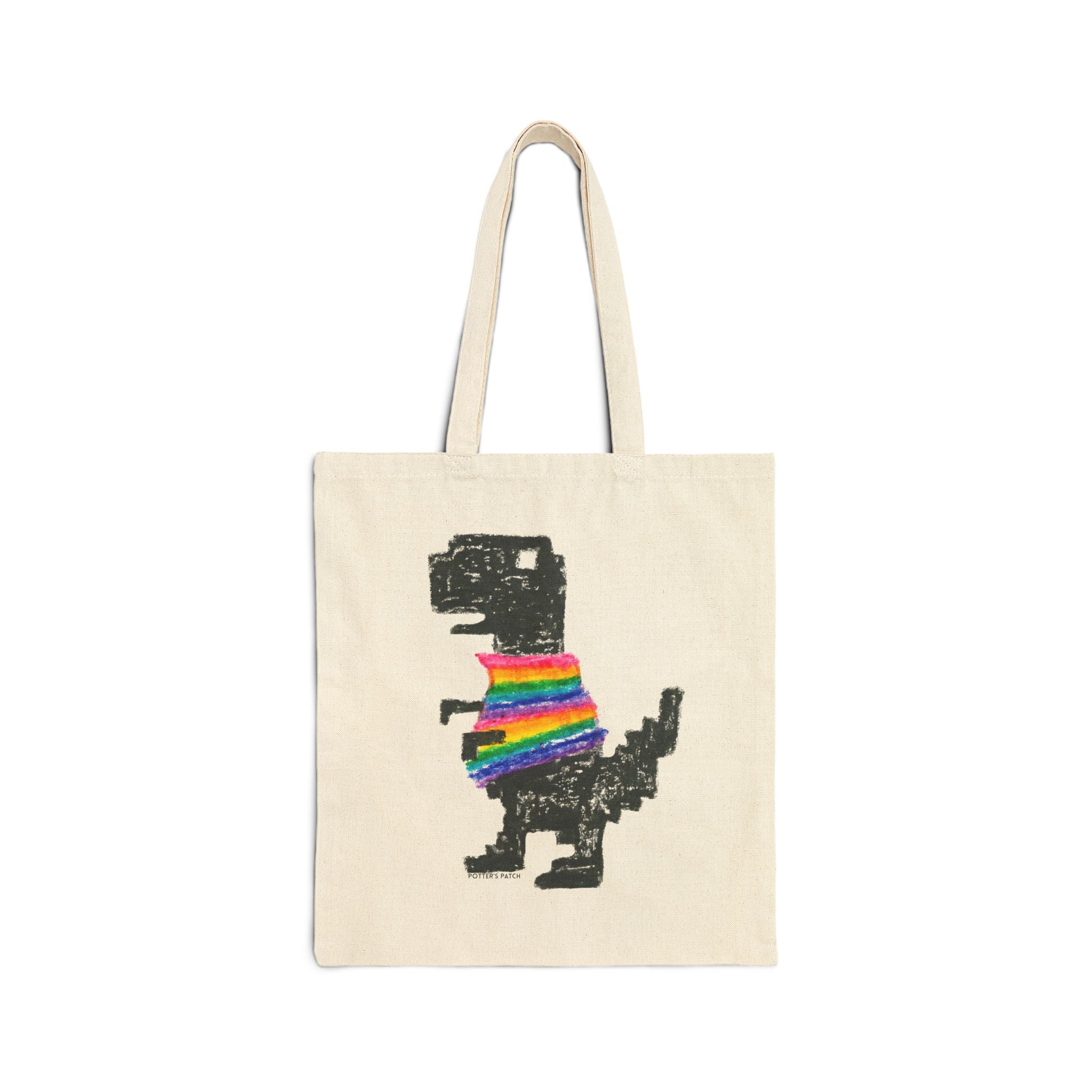 Rainbow Sweater Dinosaur Tote Bag | Canvas Market Bag
