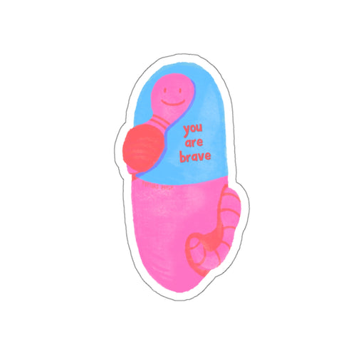 Brave Pill Worm Die-Cut Sticker — Cute Encouragement Sticker for Laptops & Journals