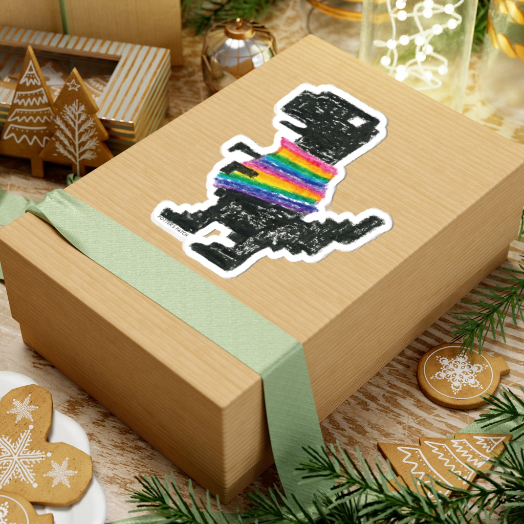 Rainbow Sweater Retro Dinosaur Stickers | Kiss-Cut Vinyl Sticker