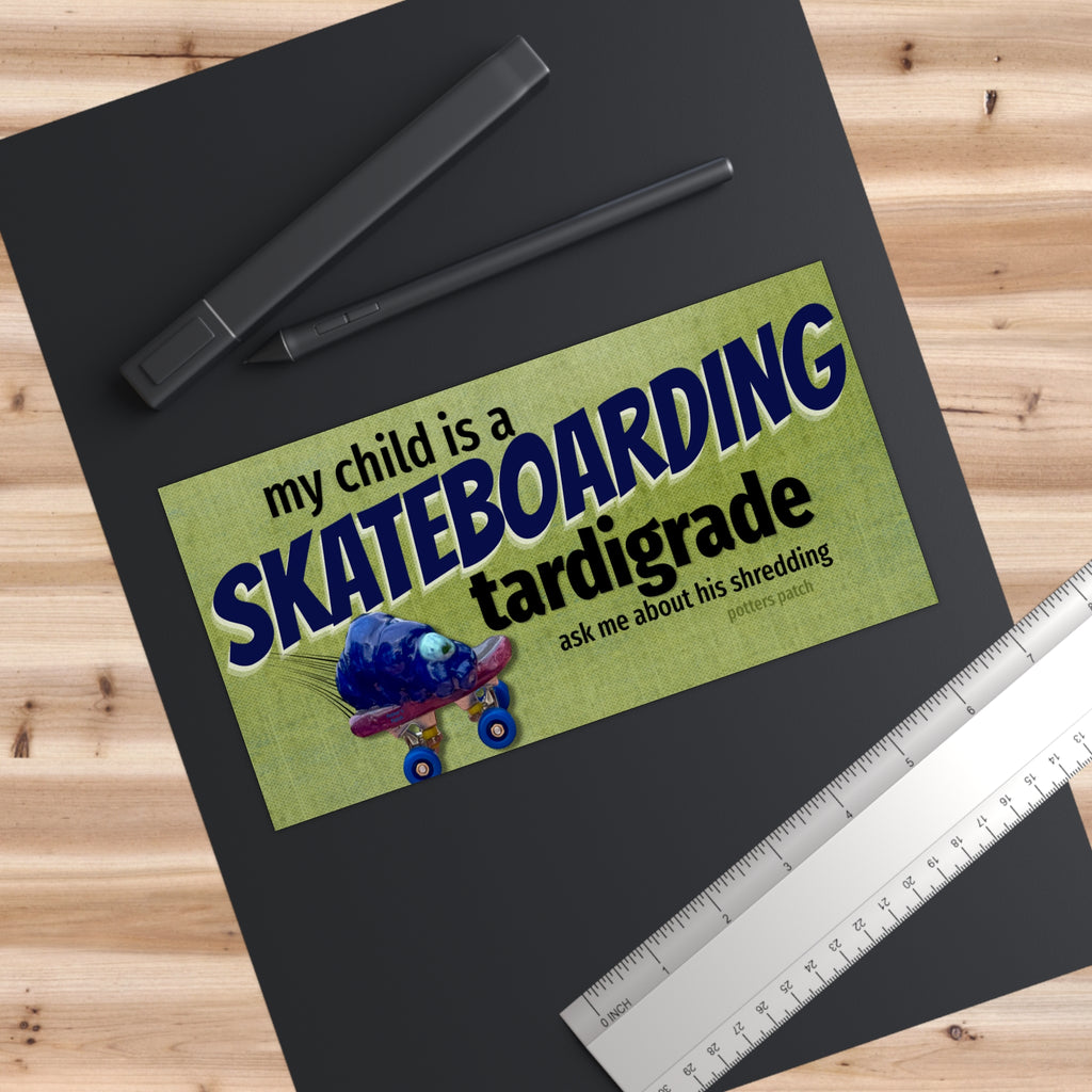 Skateboarding Tardigrade Bumper Sticker – 7.5″ × 3.75″