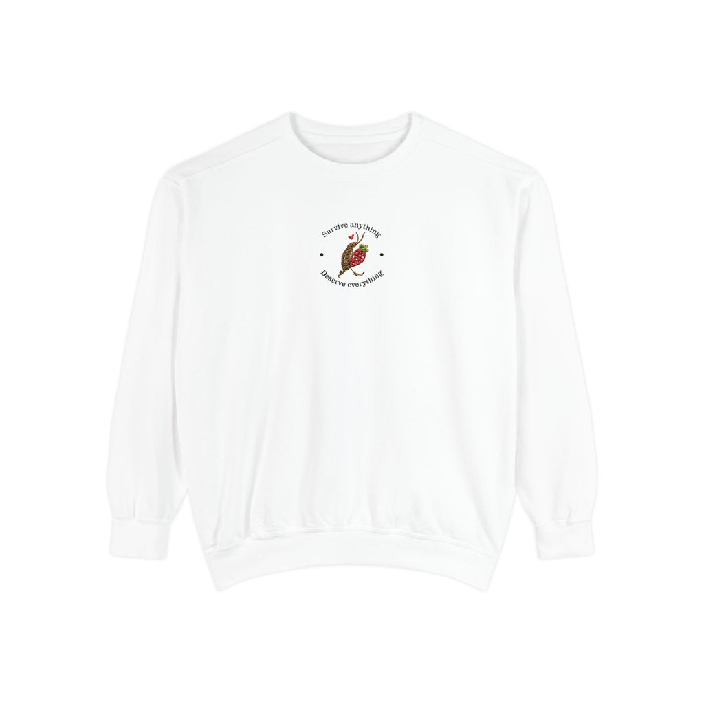 Cute Cockroach with Strawberry "Survive anything, Deserve Everything" Embroidered Sweatshirt
