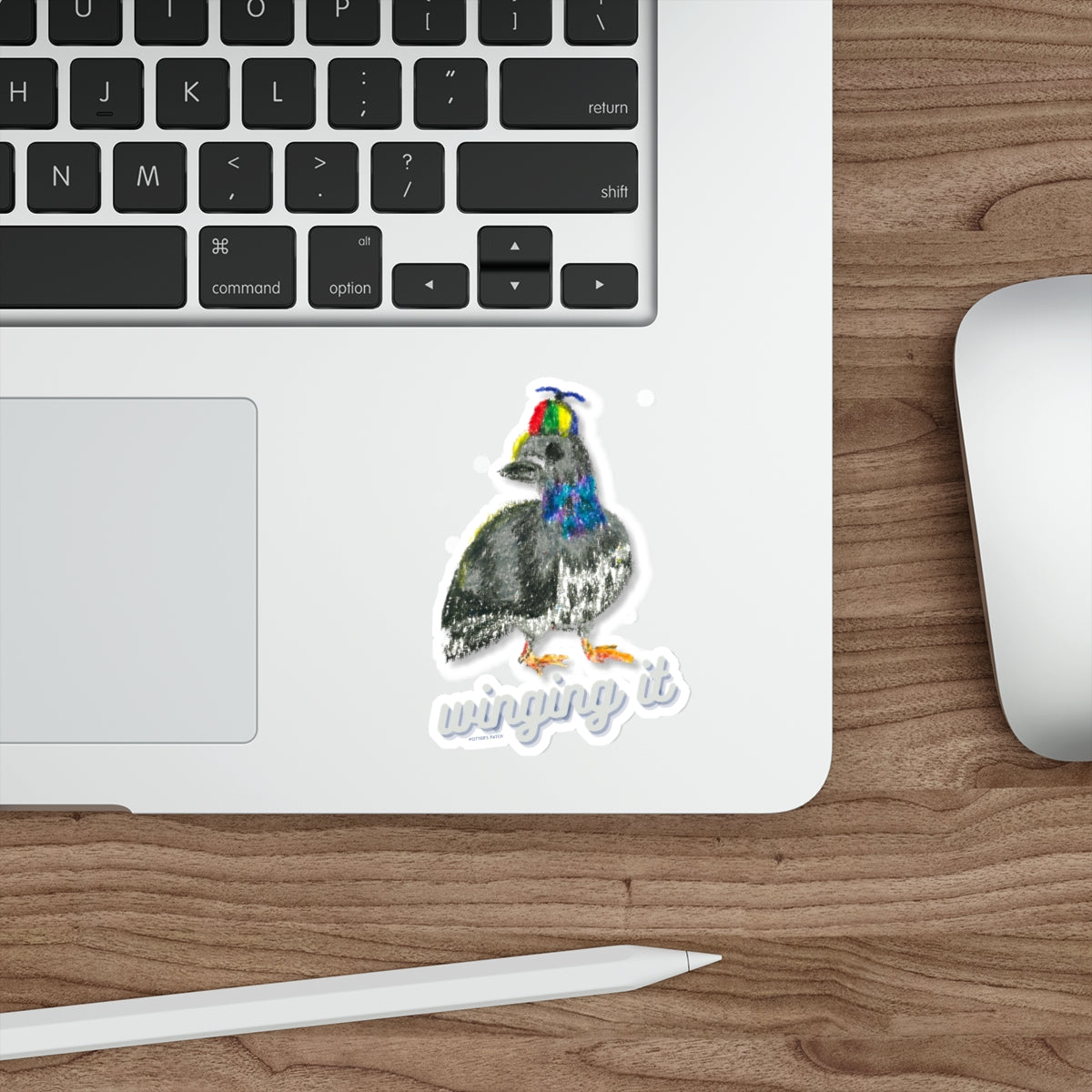 Winging It Pigeon Die-Cut Sticker - Quirky Bird Laptop Decal