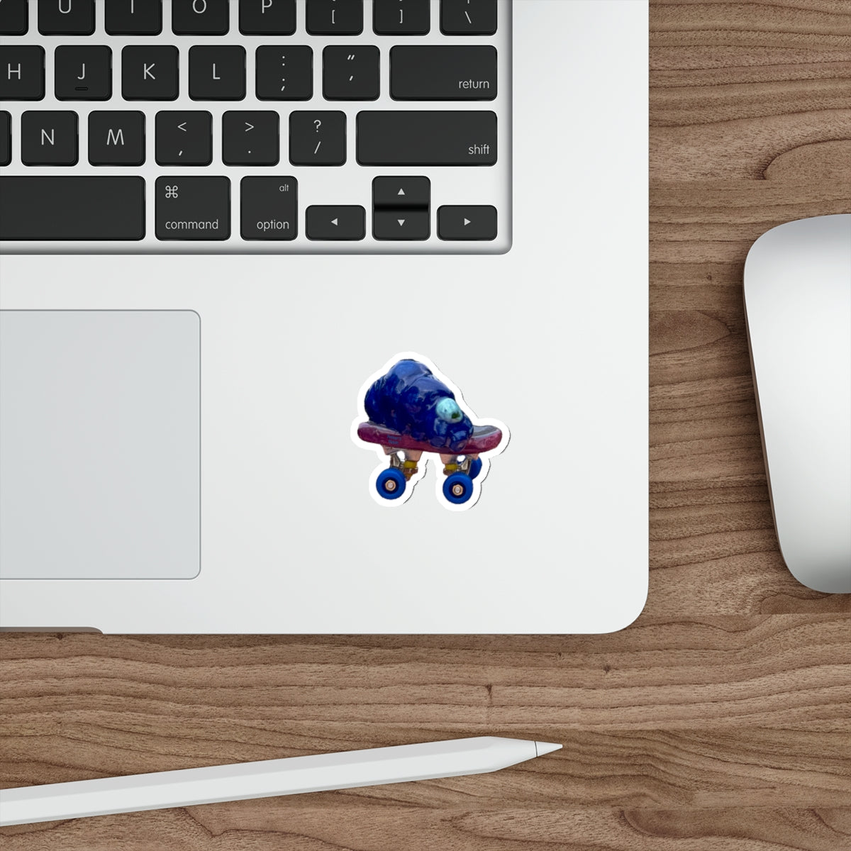 Die-Cut Sticker — Cute Blue Tardigrade on Skateboard (Whimsical Laptop Sticker)