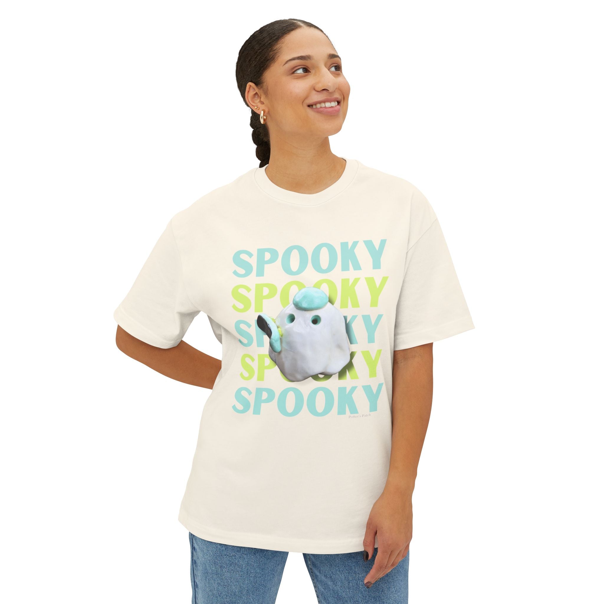 Spooky Ghost Skater Tee — Cute Pastel Halloween Skateboard Oversized T-Shirt