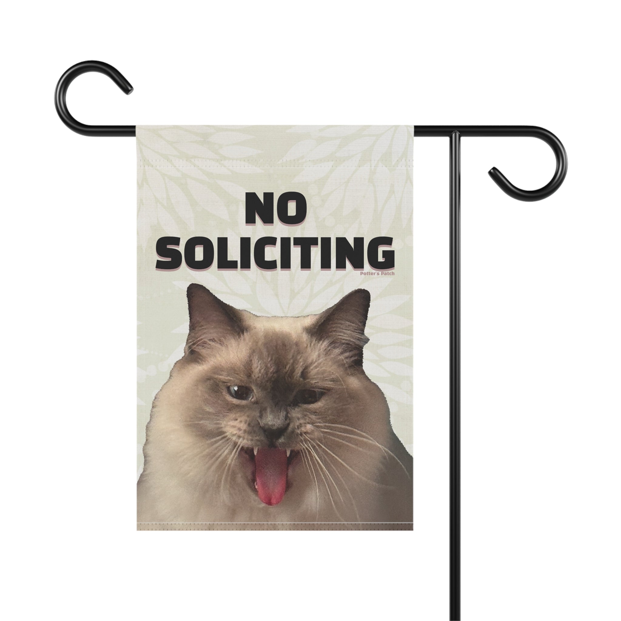 No Soliciting Cat Garden Flag | House Banner, Funny Cat Lawn Decor 12"x8"