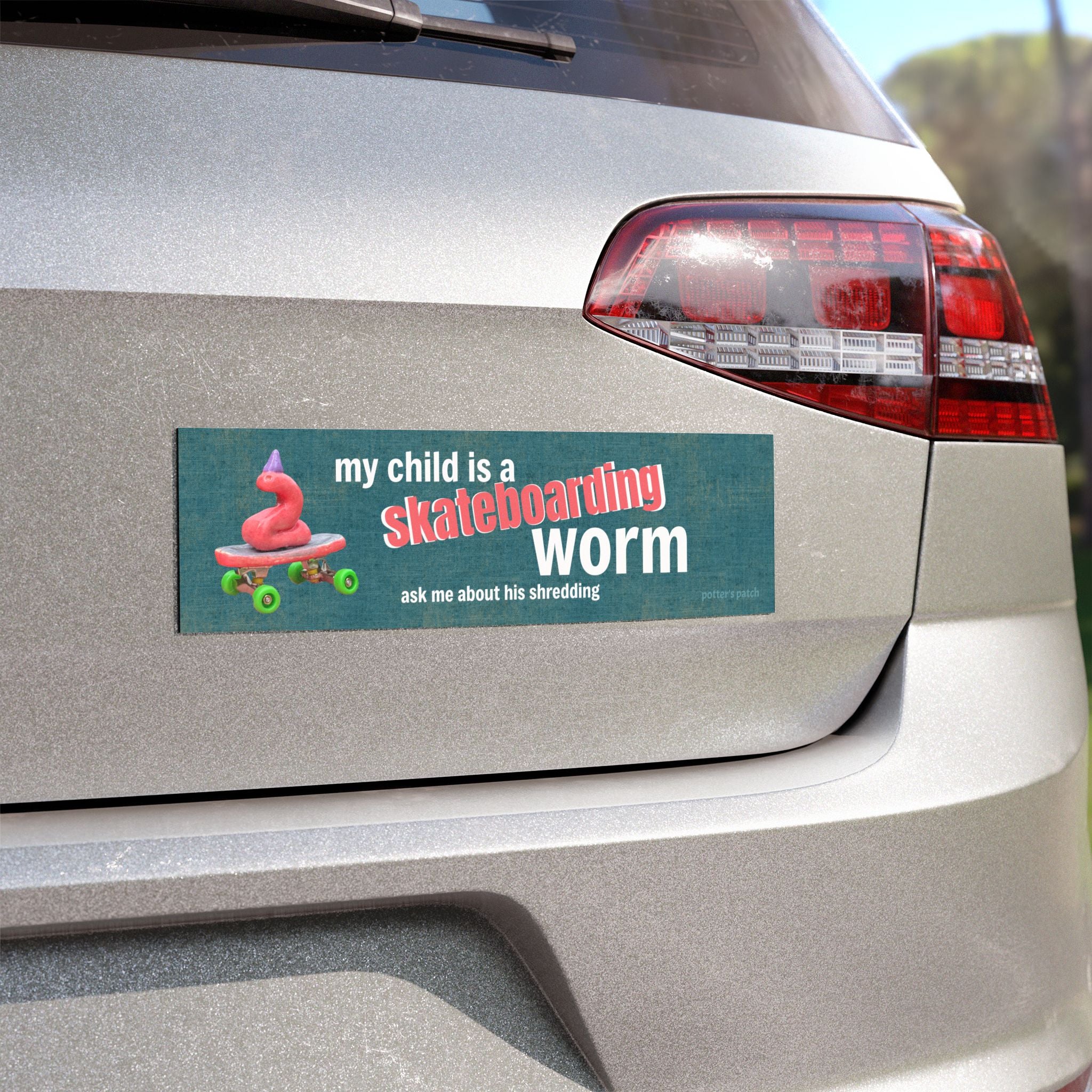 Skateboarding Worm Magnet Car Magnet | Worm on Skateboard with Party Hat, Humorous Quote
