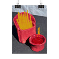Whimsical French Fry & Ketchup Poster — Playful Fast Food Art Print Ceramic Art Mixed Media