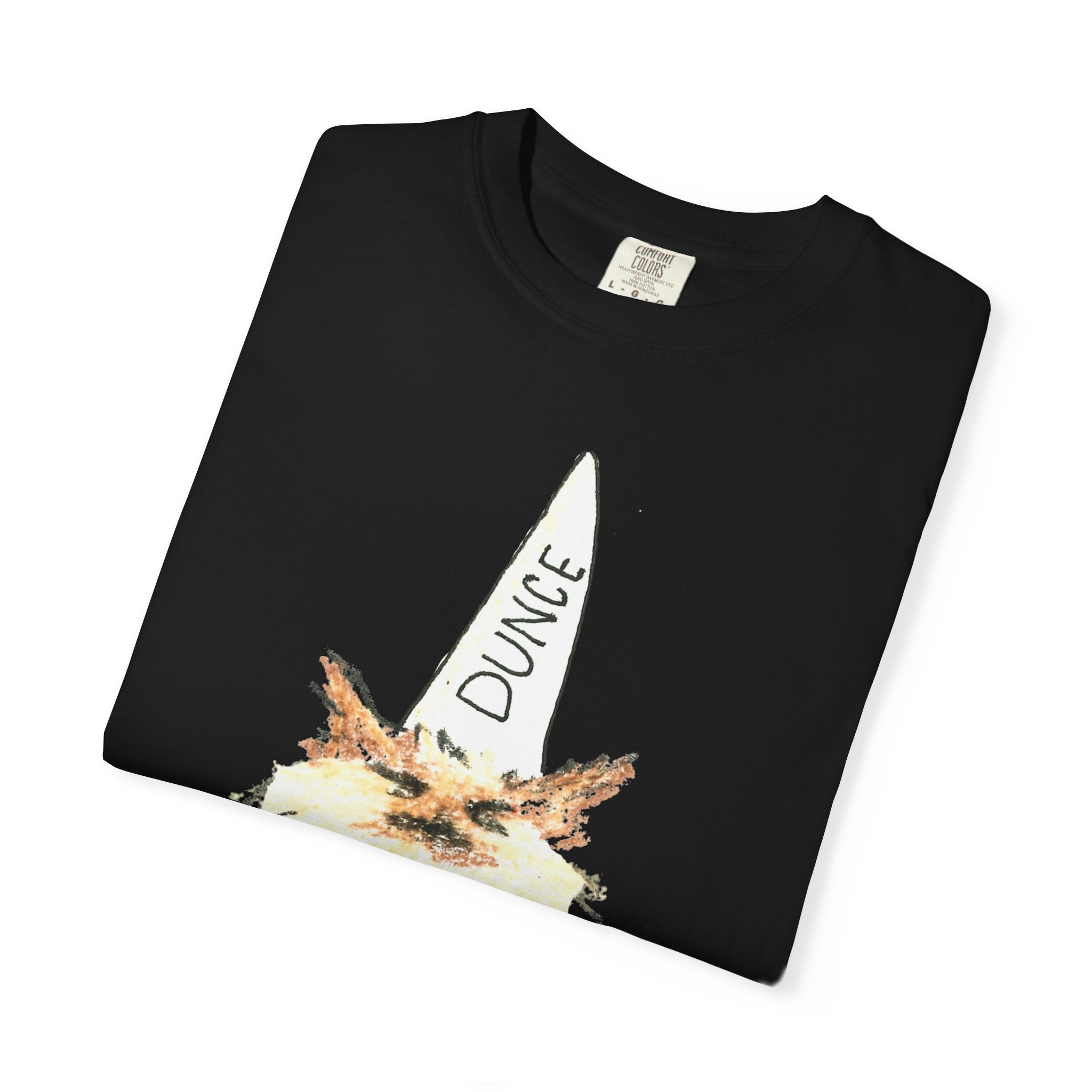 T-Shirt — Fluffy Cat Wearing 'Dunce' Cone Hat Illustrated Tee