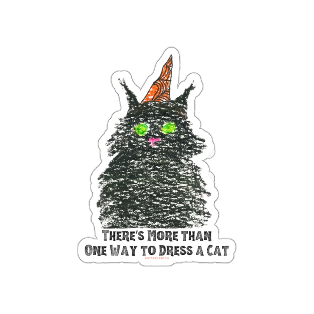 More Than One Way To Dress A Cat- Black Cat in Witch Hat Die-Cut Sticker