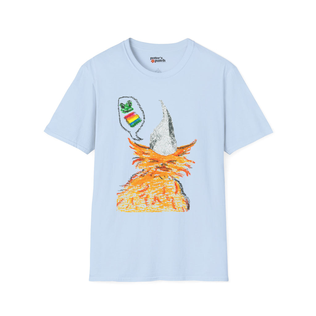 Orange Cat Conspiracy Theorist Hand Drawn Unisex Softstyle T-Shirt Frogs are Gay It's in the Water Funny Shirt