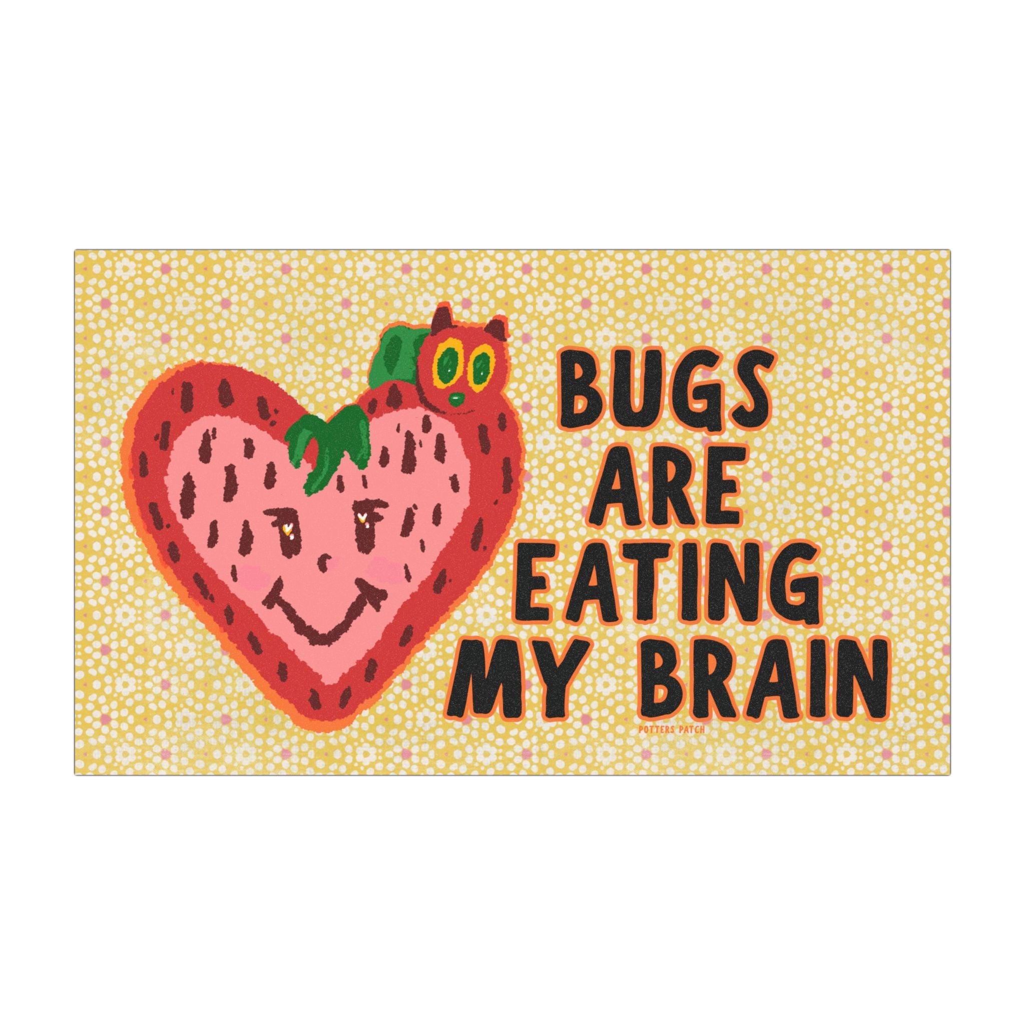 Cute Caterpillar on Smiling Strawberry Car Magnet | Bugs Are Eating My Brain