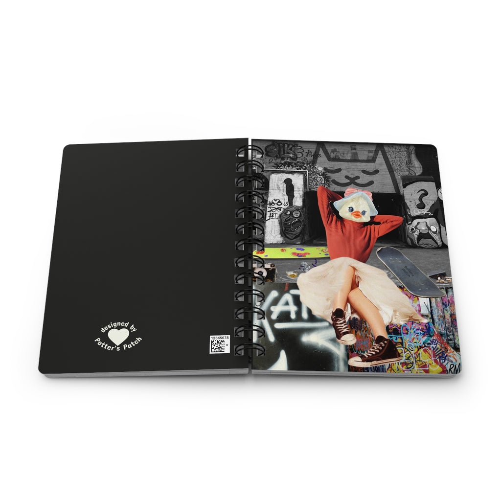 Skater Duck Grunge Collage Spiral Bound Journal | Graffiti Street Skateboard Art Notebook