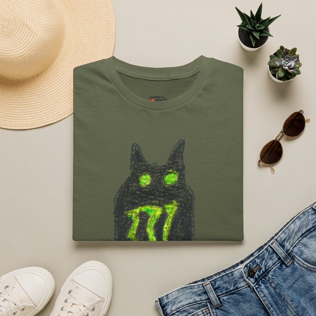 Green-Eyed Monster Cat T-Shirt | Grunge Cat Illustration