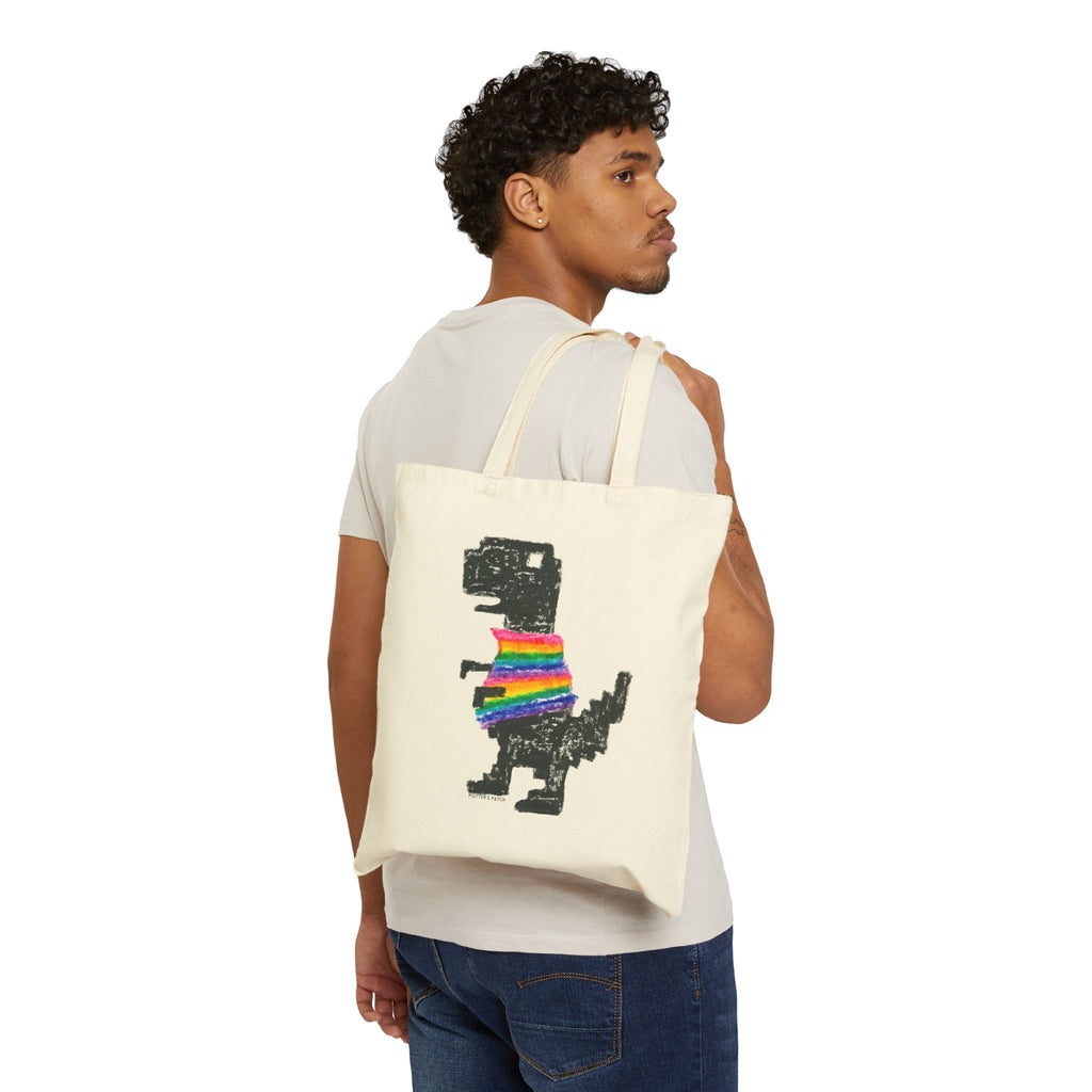 Rainbow Sweater Dinosaur Tote Bag | Canvas Market Bag