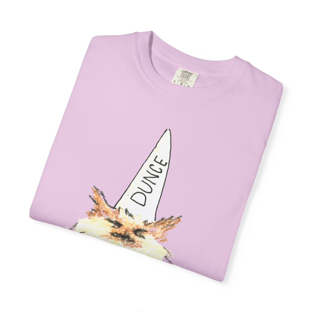 T-Shirt — Fluffy Cat Wearing 'Dunce' Cone Hat Illustrated Tee