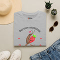 T-Shirt — "Survive Anything, Preserve Everything" Strawberry & Cockroach Bug Illustration