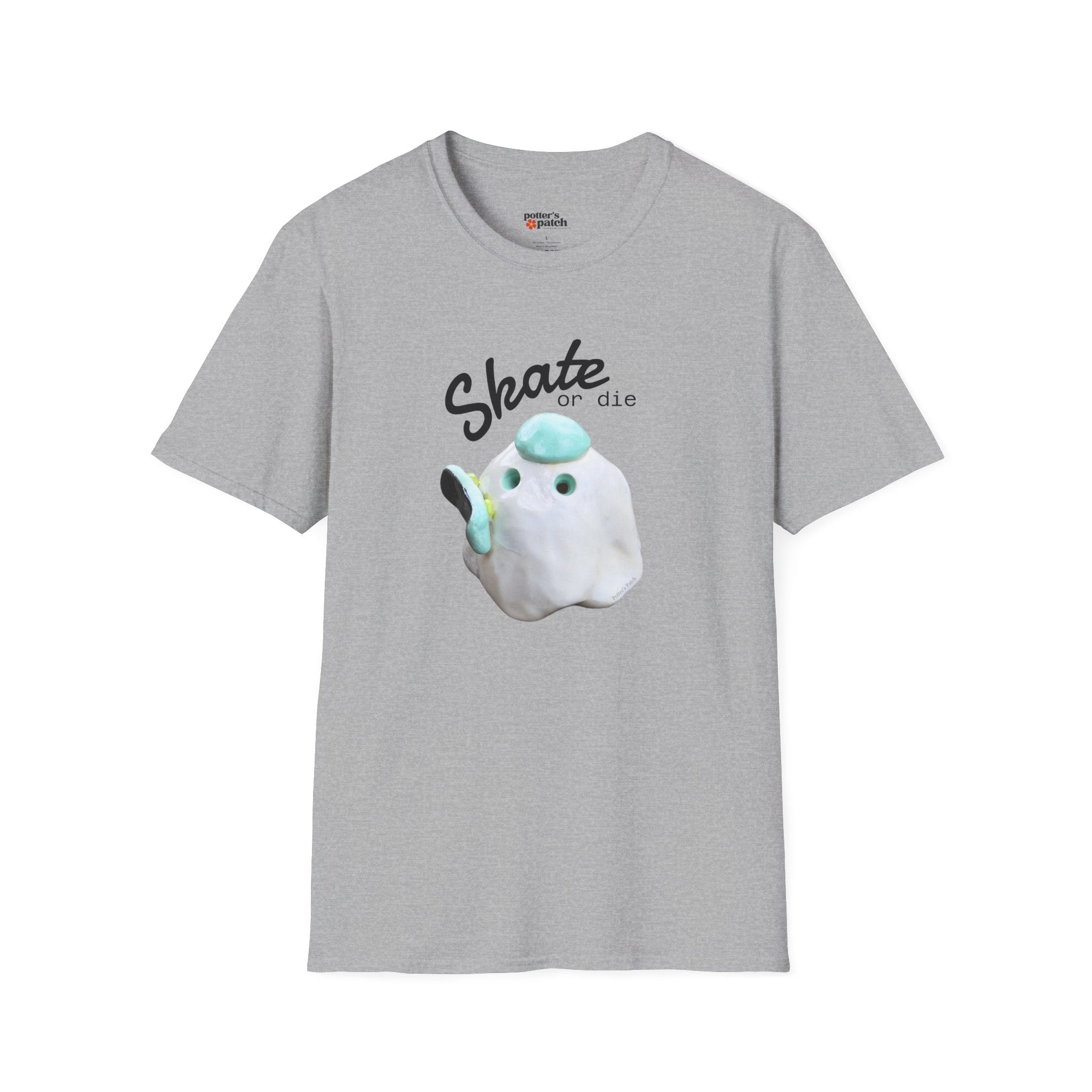 Skate or Die Ghost with Skateboard Deck T-Shirt | Skateboarder tee