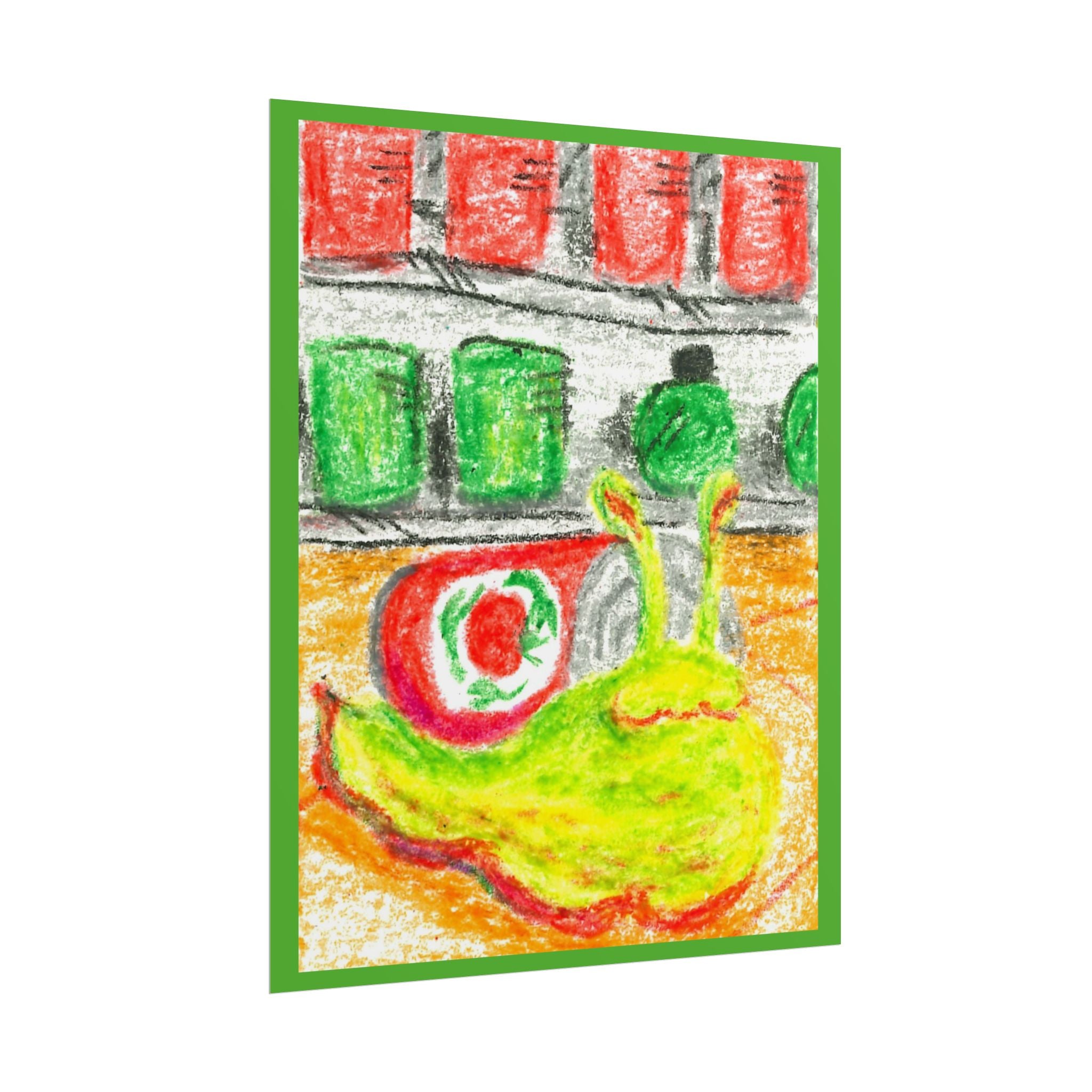 Cute Soup Snail Illustration Rolled Poster | Colorful Crayon Art 8" x 10"