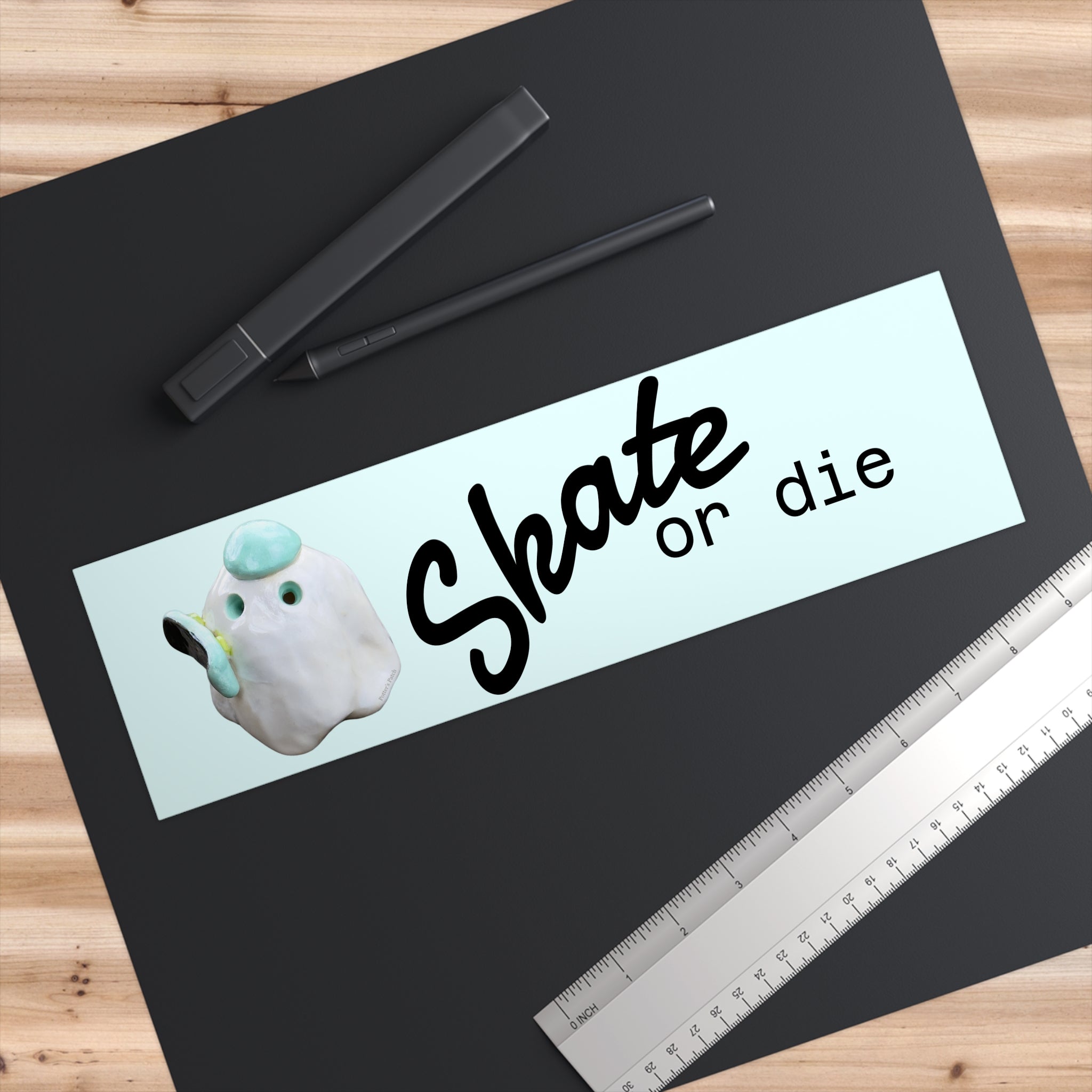 Skate or Die Ghost Bumper Sticker | Skateboard Deck Sticker 11"x3"