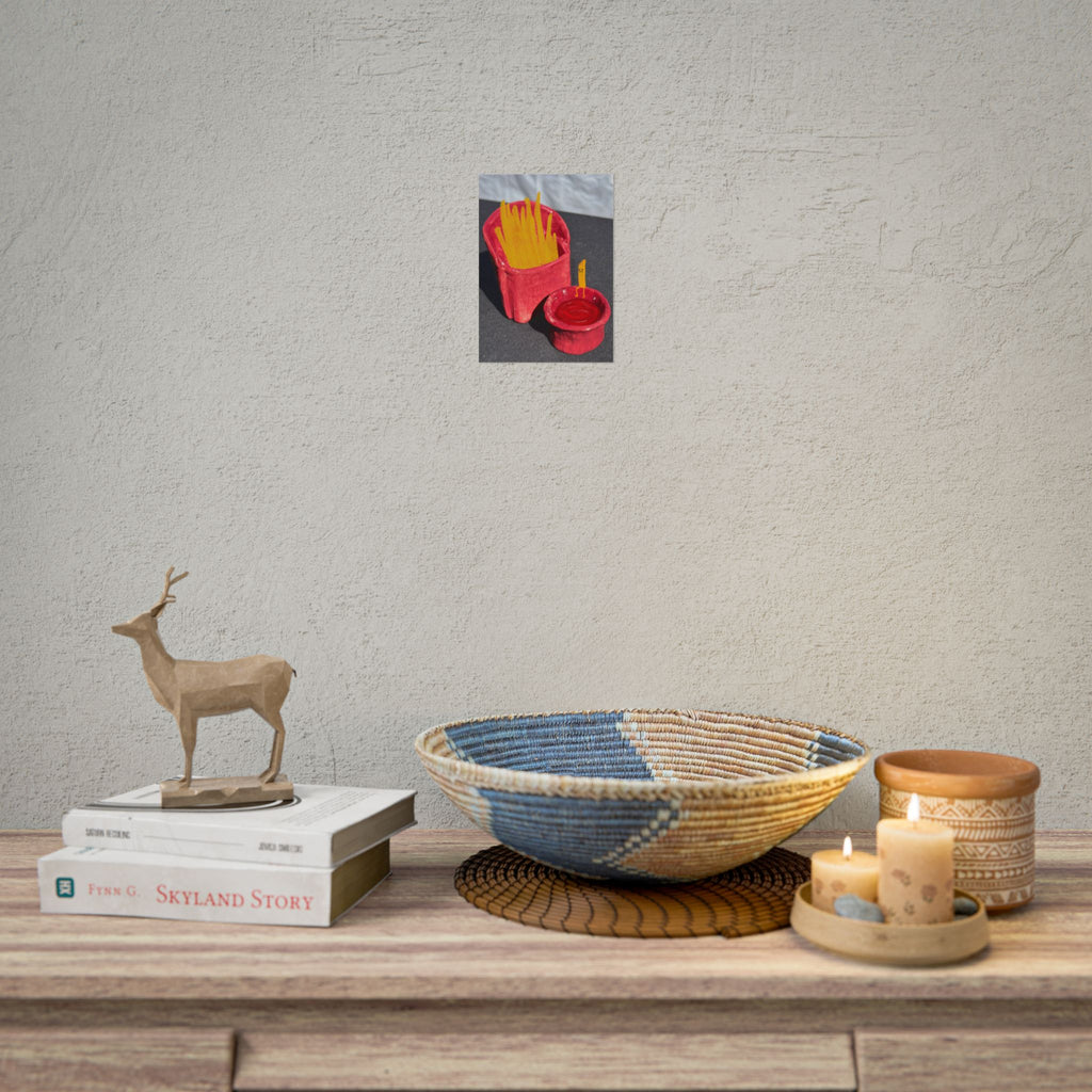 Whimsical French Fry & Ketchup Poster — Playful Fast Food Art Print Ceramic Art Mixed Media