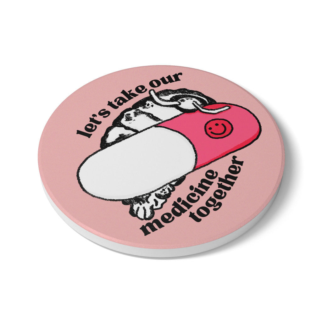 Isopod on a Pink Pill Ceramic Coaster | Bug Art Illustration