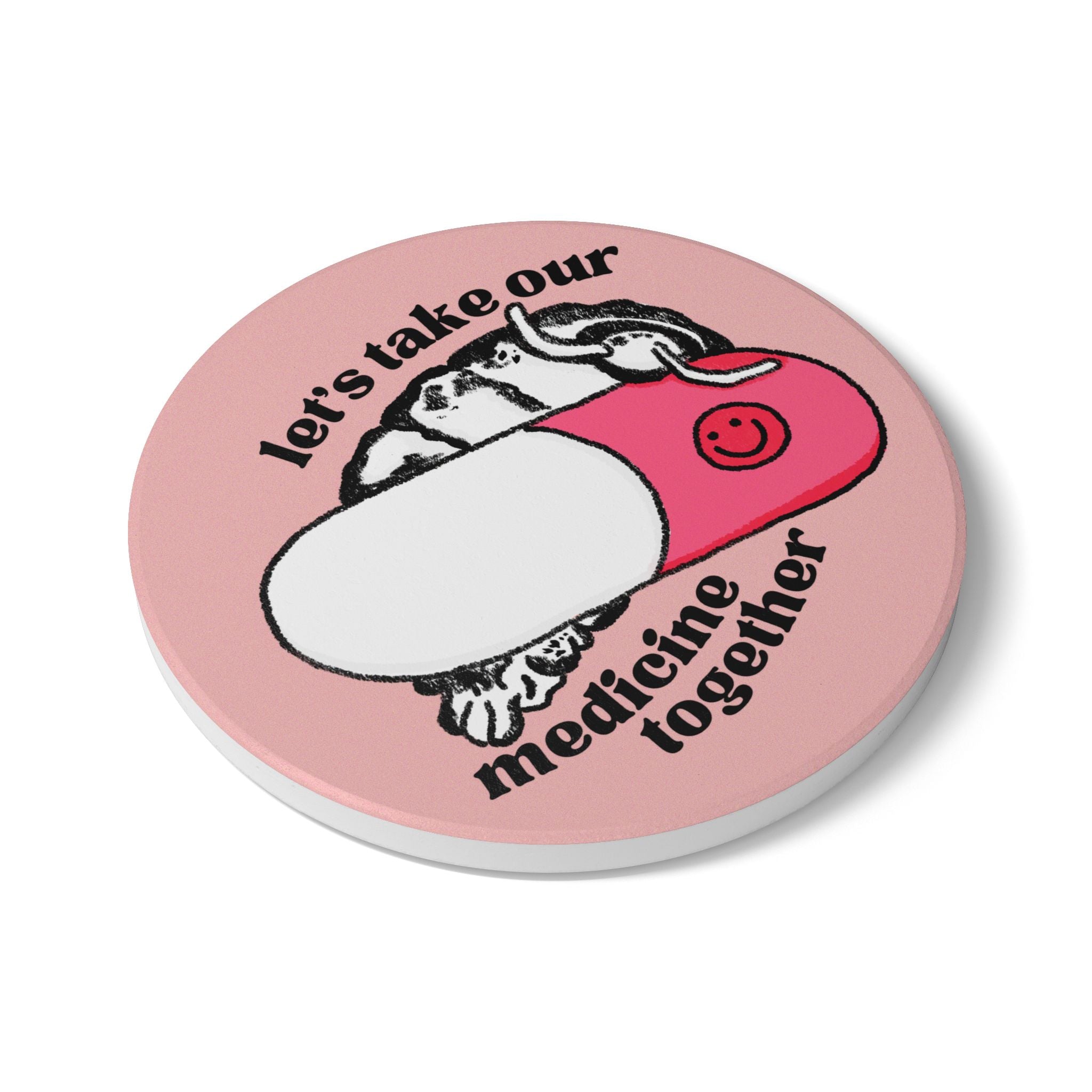 Isopod on a Pink Pill Ceramic Coaster | Bug Art Illustration