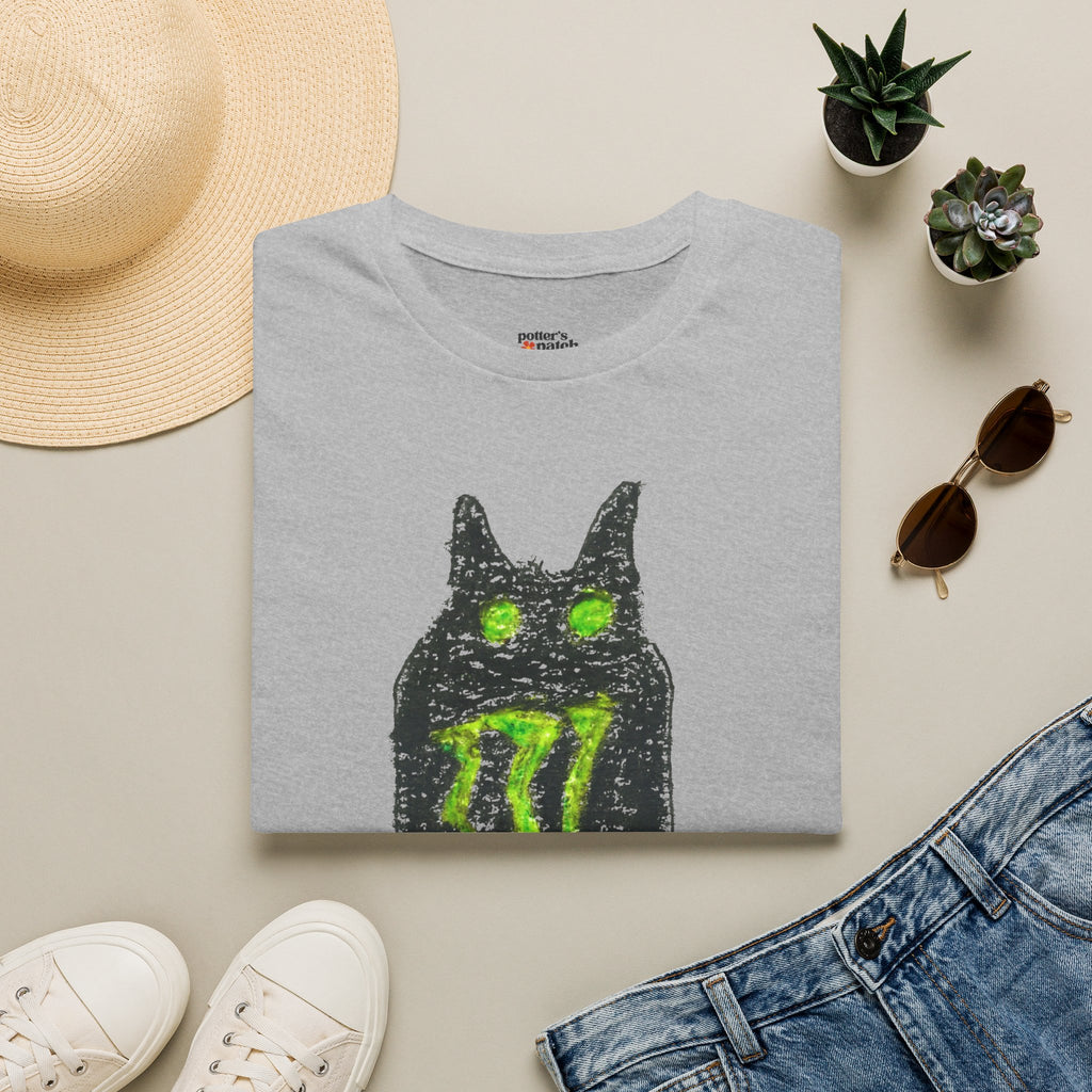 Green-Eyed Monster Cat T-Shirt | Grunge Cat Illustration