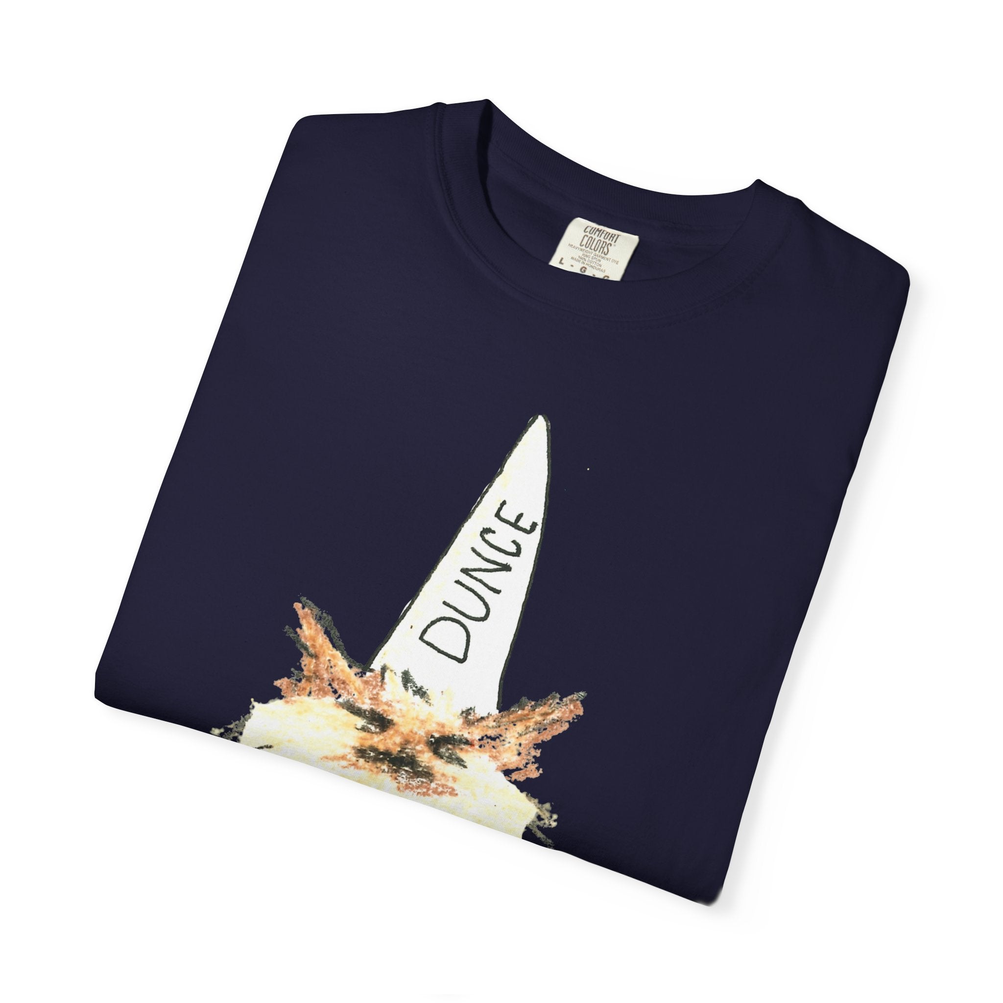T-Shirt — Fluffy Cat Wearing 'Dunce' Cone Hat Illustrated Tee