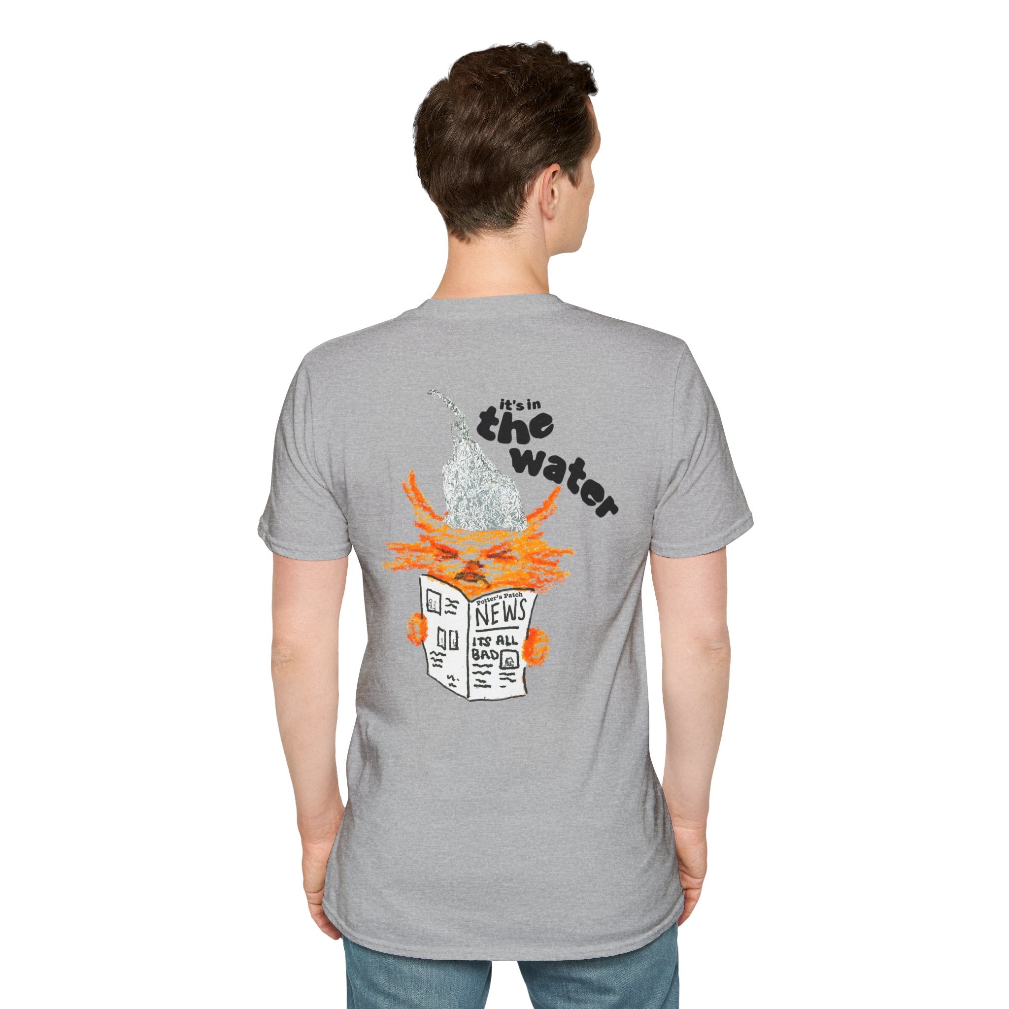 Orange Cat Conspiracy Theorist Hand Drawn Unisex Softstyle T-Shirt Frogs are Gay It's in the Water Funny Shirt