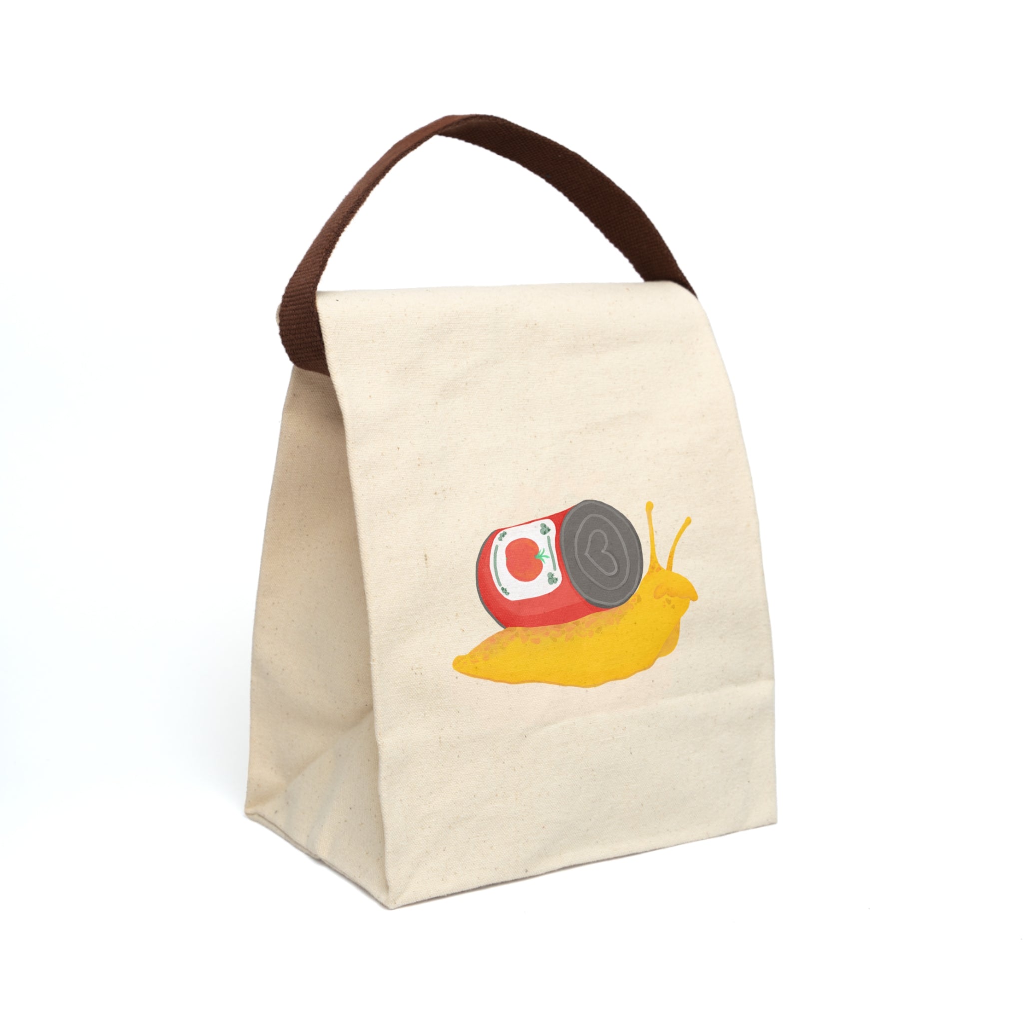 Snail Carrying Soup Canvas Lunch Bag with Strap | Cute Foodie Illustration