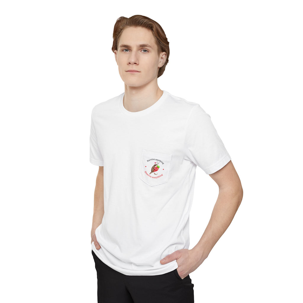 Pocket T-Shirt — Cute Strawberry Cartoon Pocket Tee (Strawberry Lover Gift)