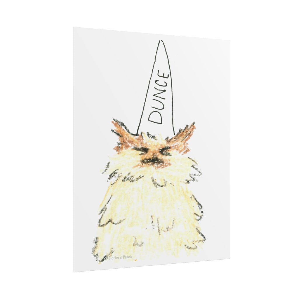 Dunce Cat Rolled Poster | Whimsical Hand-Drawn Illustration, Humorous Wall Art