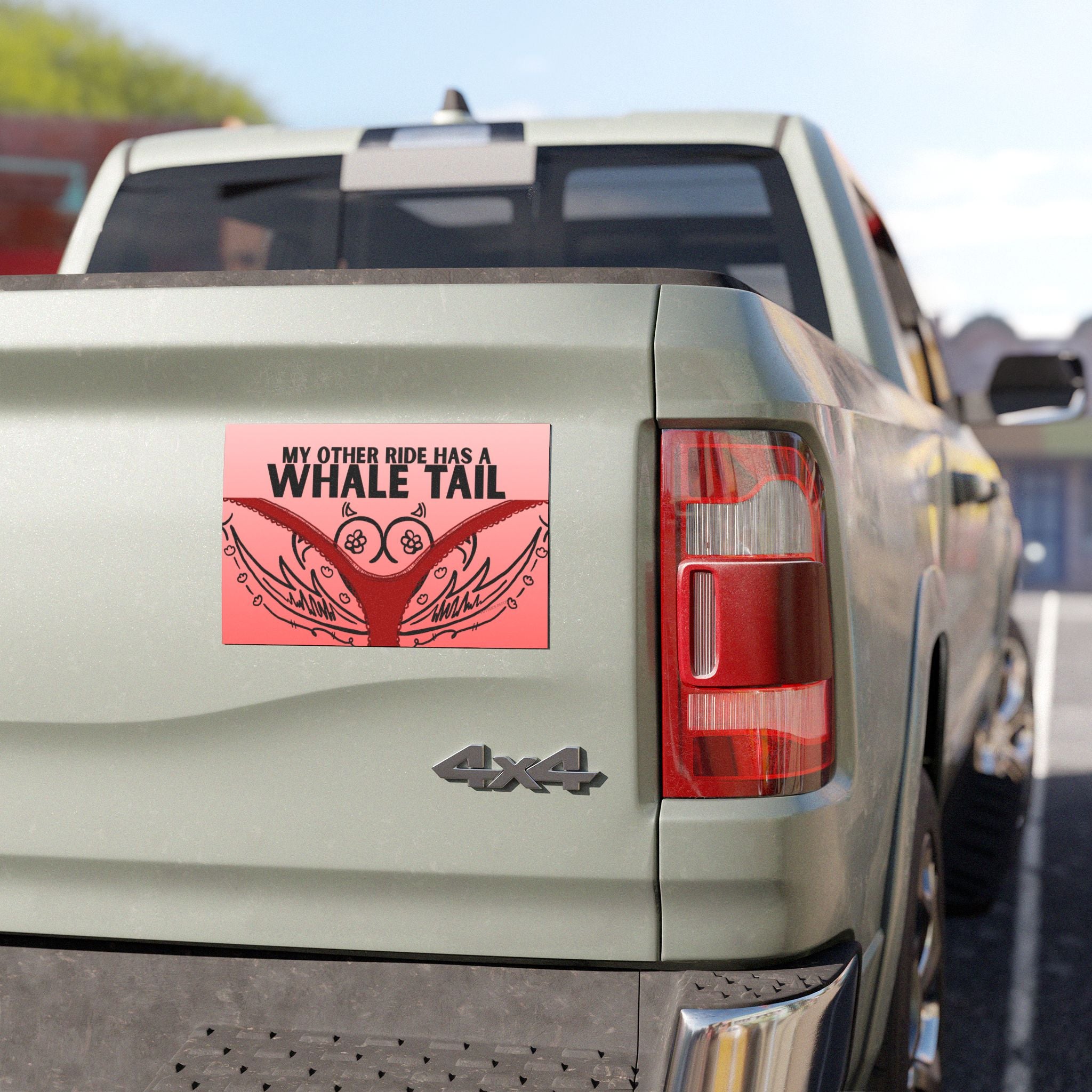 My Other Ride Has a Whale Tail car magnet | hand-drawn tramp stamp panty design