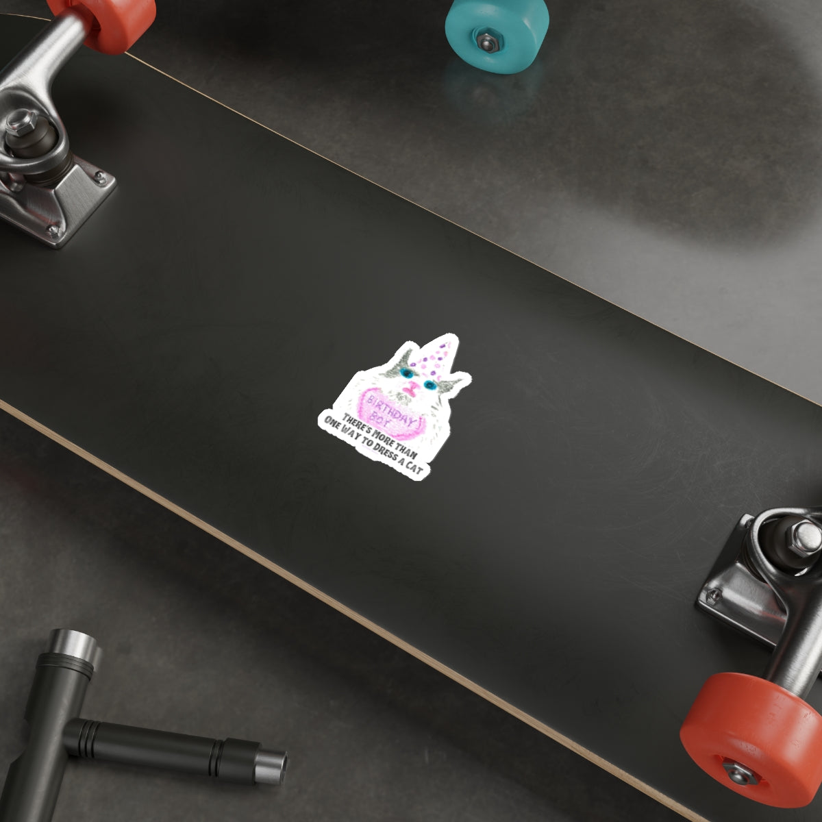More Than One Way To Dress A Cat- Birthday Boy Grey and White Cat Die-Cut Sticker