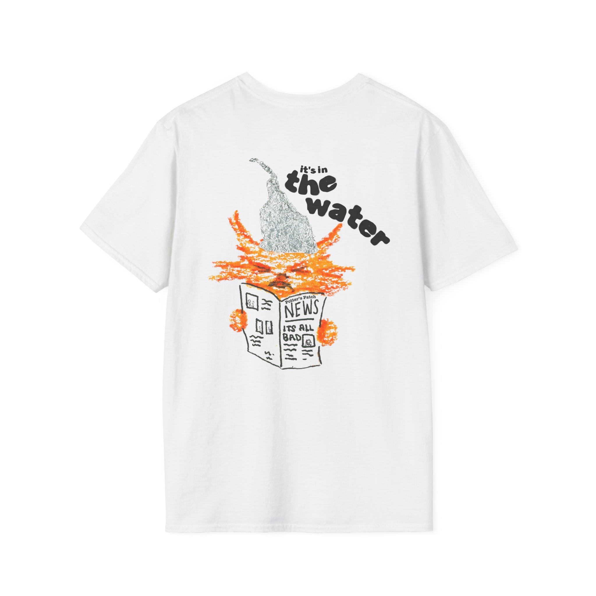 Orange Cat Conspiracy Theorist Hand Drawn Unisex Softstyle T-Shirt Frogs are Gay It's in the Water Funny Shirt