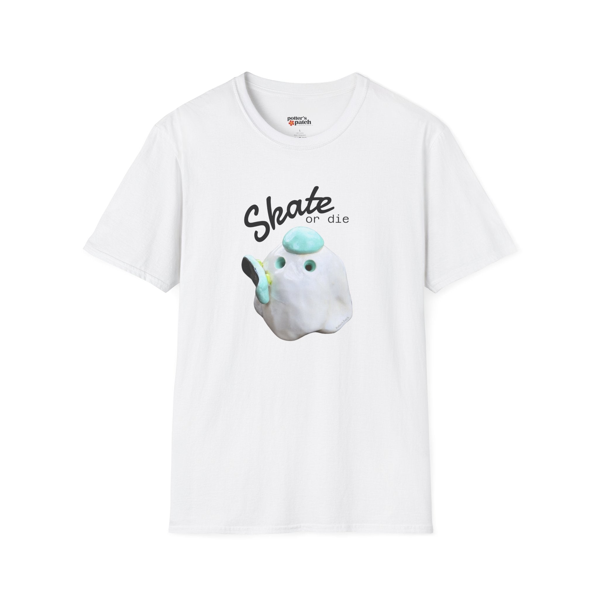 Skate or Die Ghost with Skateboard Deck T-Shirt | Skateboarder tee
