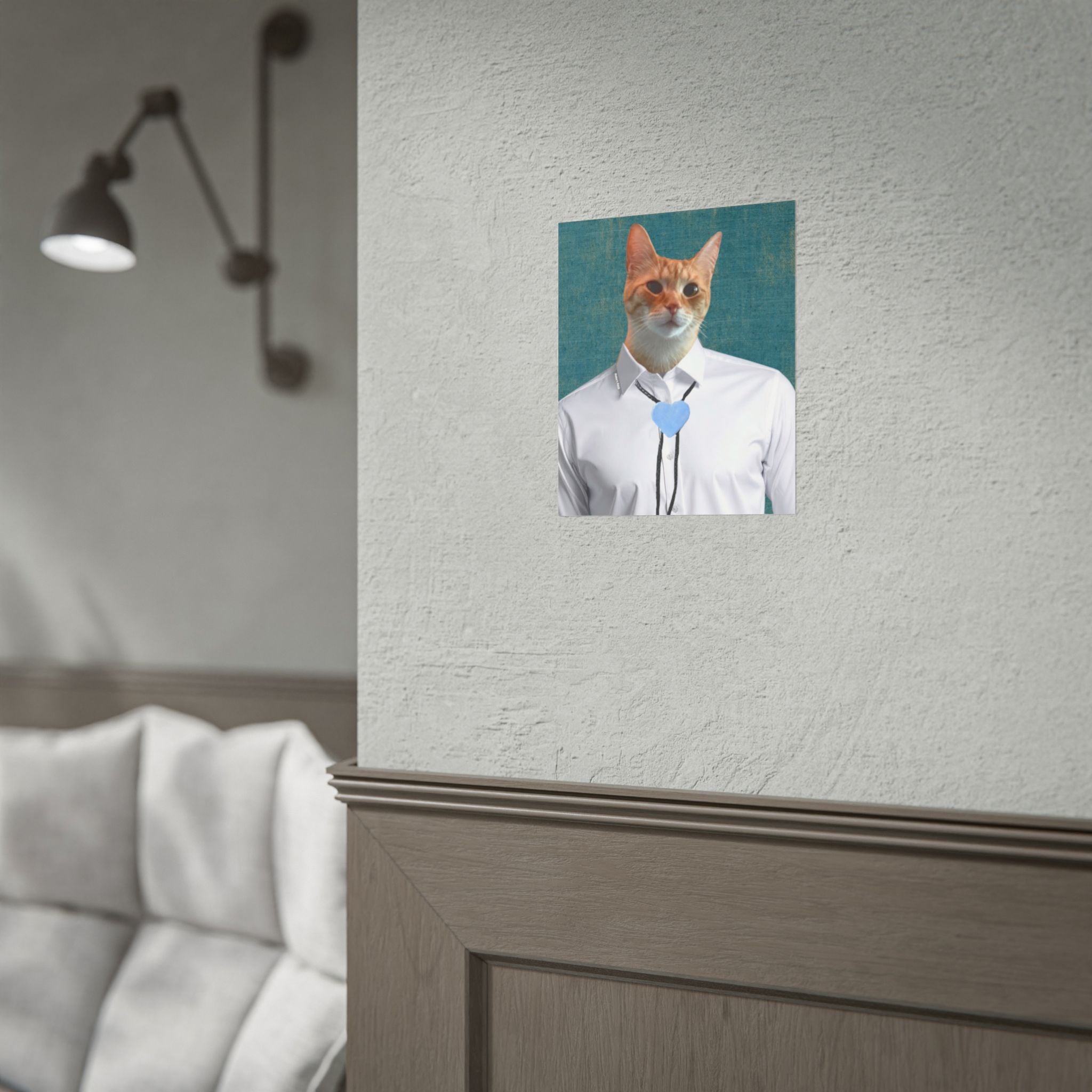 Cat Portrait Poster — Orange Curious Cat in Fancy Shirt Wall Art (Rolled Poster)