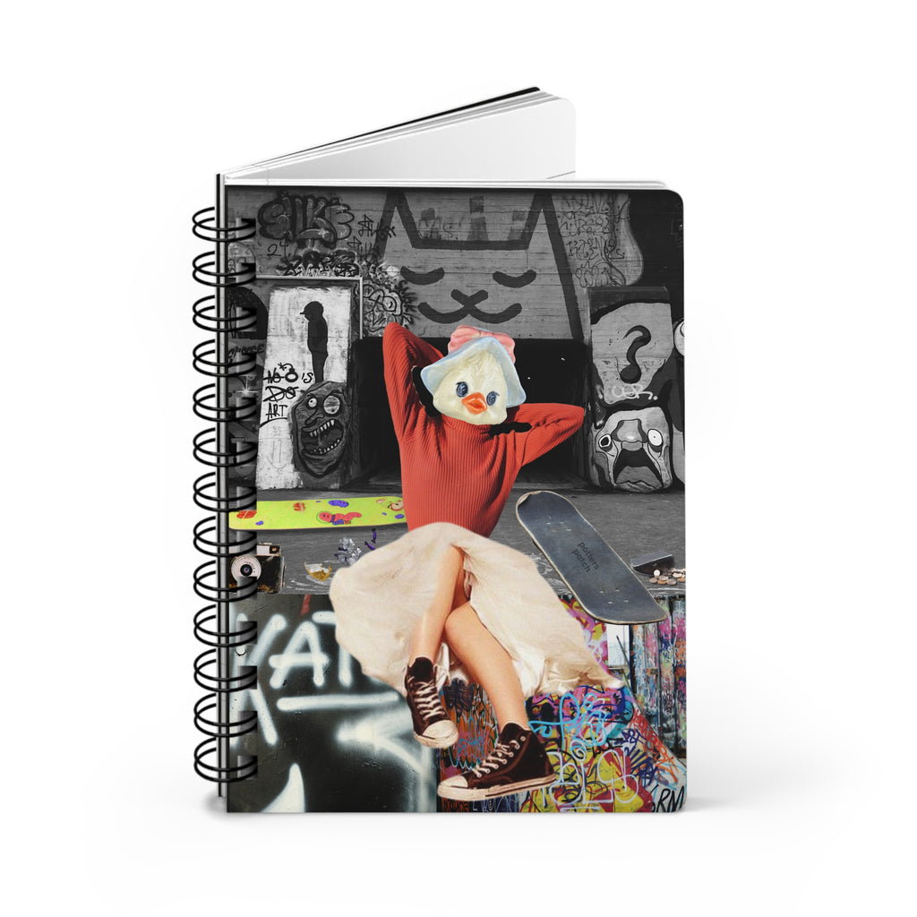 Skater Duck Grunge Collage Spiral Bound Journal | Graffiti Street Skateboard Art Notebook