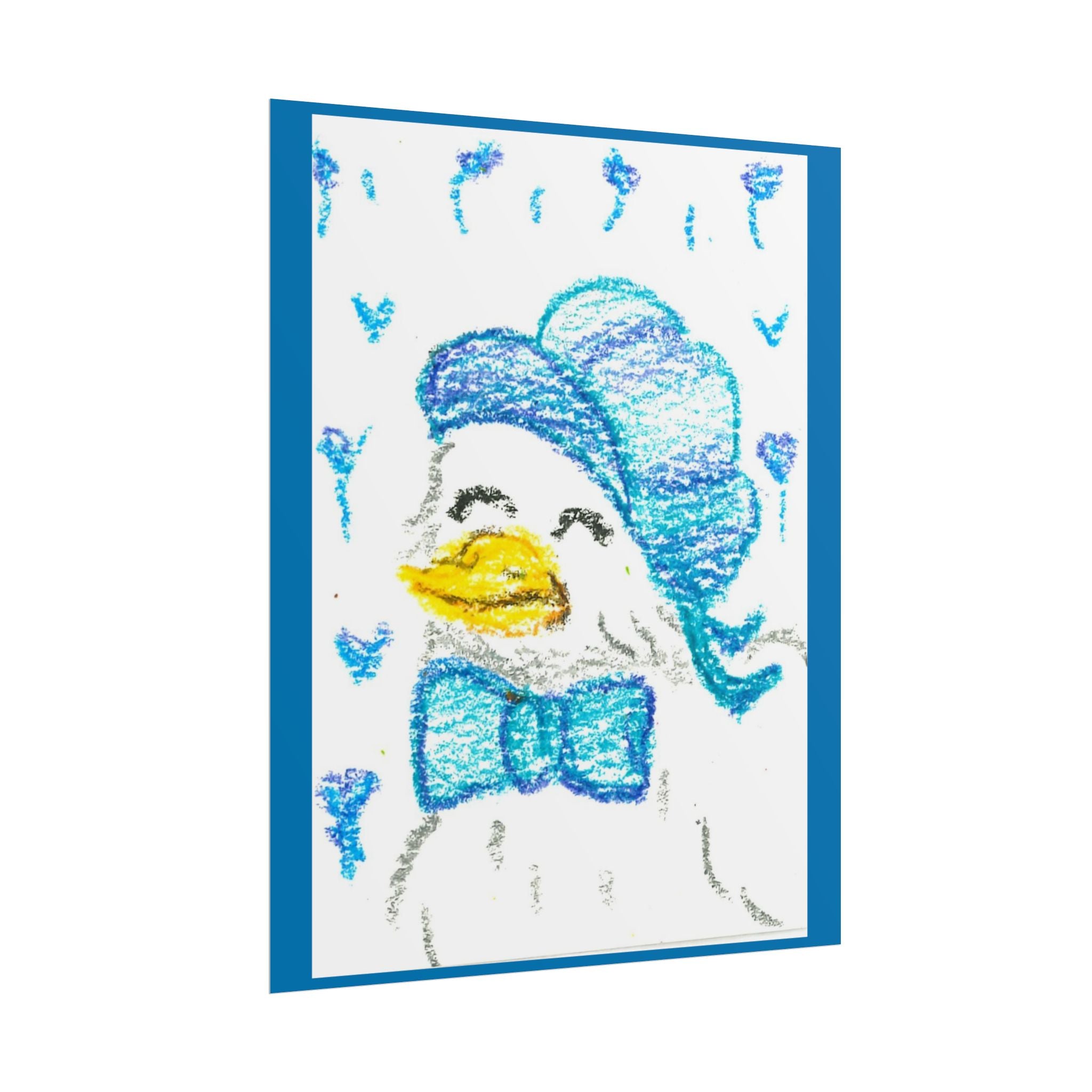 Blue Bow Duck Rolled Poster | Nursery Animal Art, Baby Room Decor