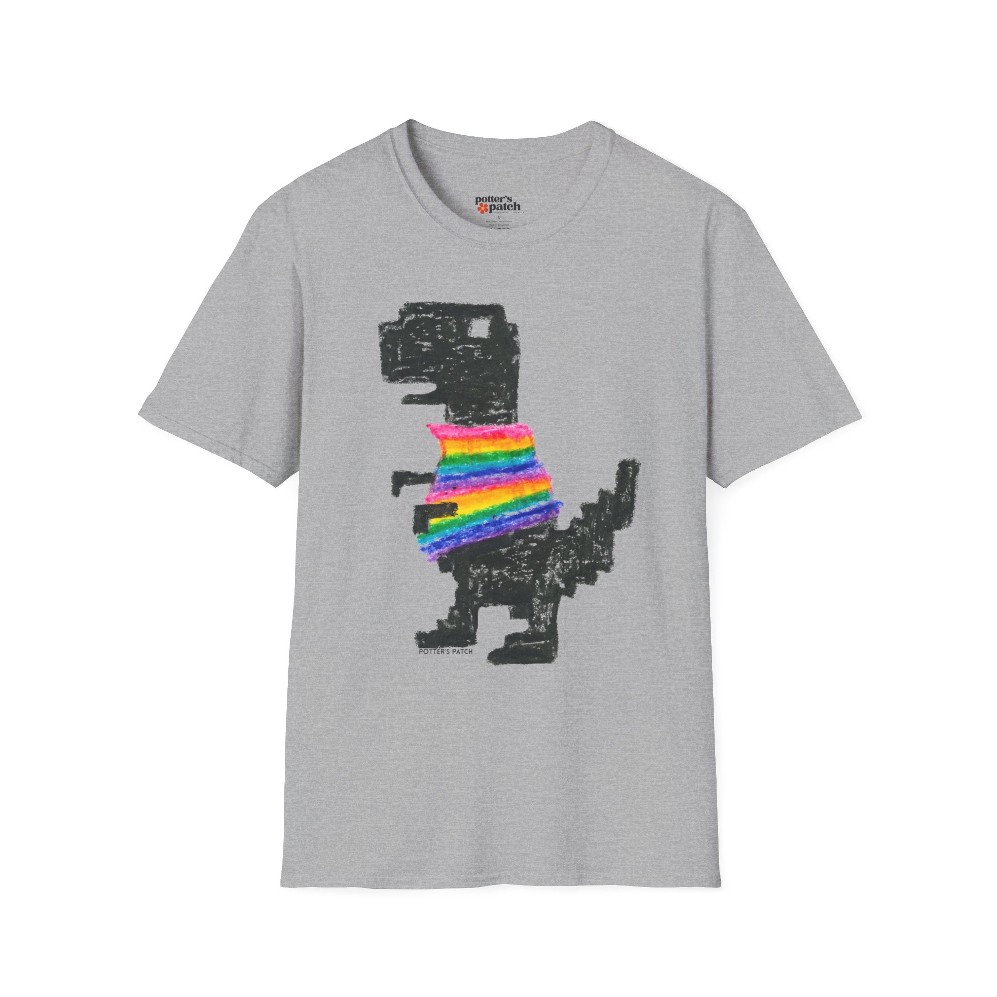 Rainbow Sweater Dinosaur T-Shirt Binary Back | Cute Dino Retro Graphic Tee