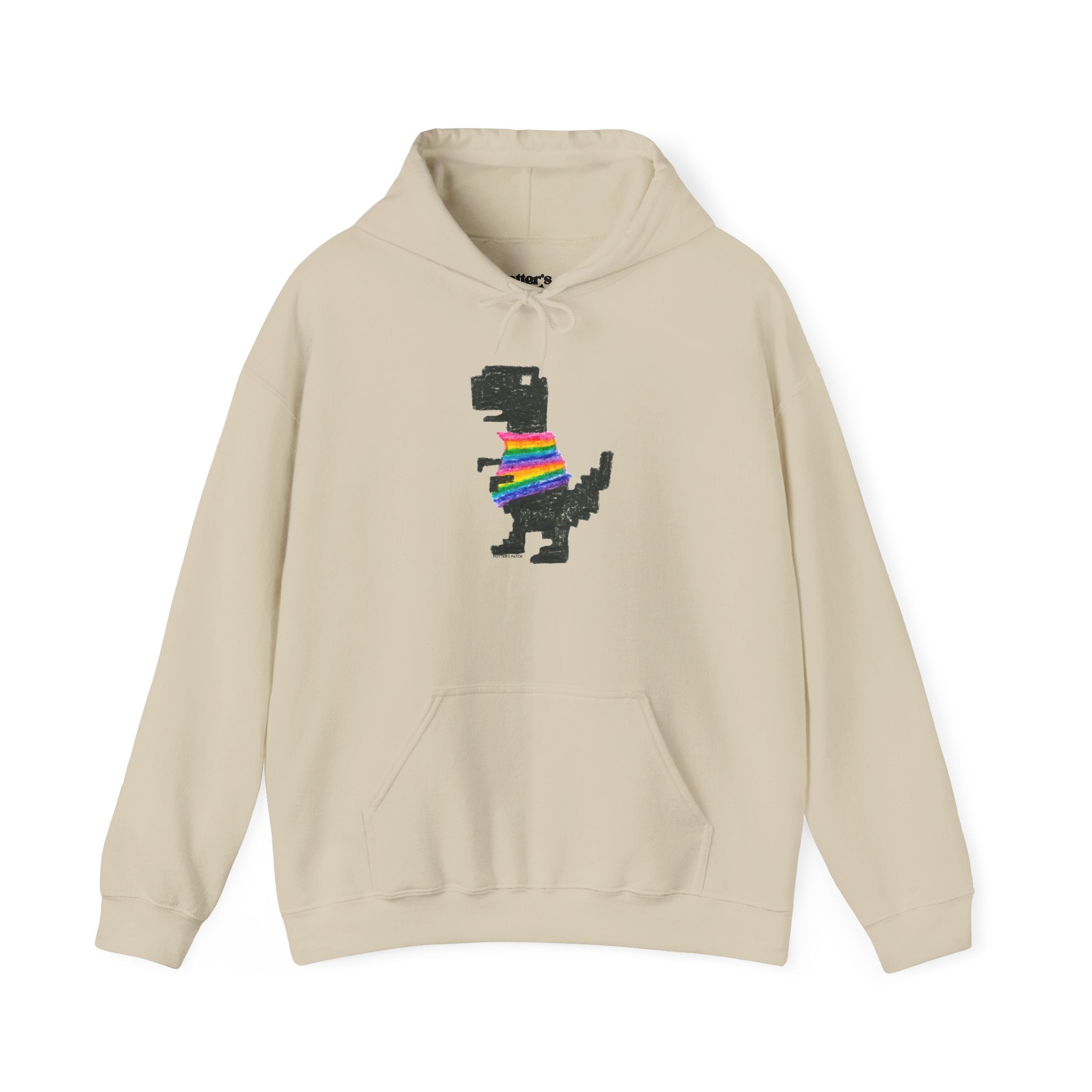 Pixel T-Rex Hoodie | Dinosaur with Rainbow Sweater, Binary Code Back