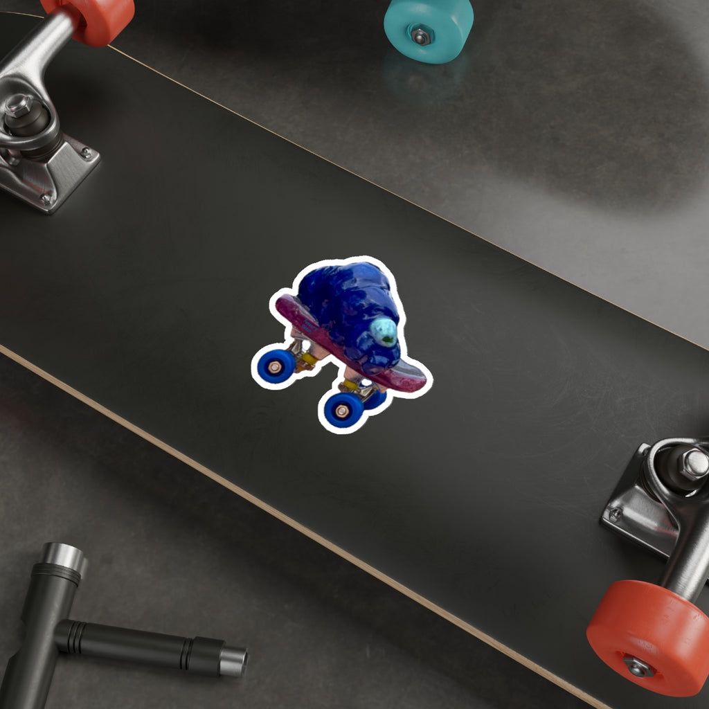 Die-Cut Sticker — Cute Blue Tardigrade on Skateboard (Whimsical Laptop Sticker)