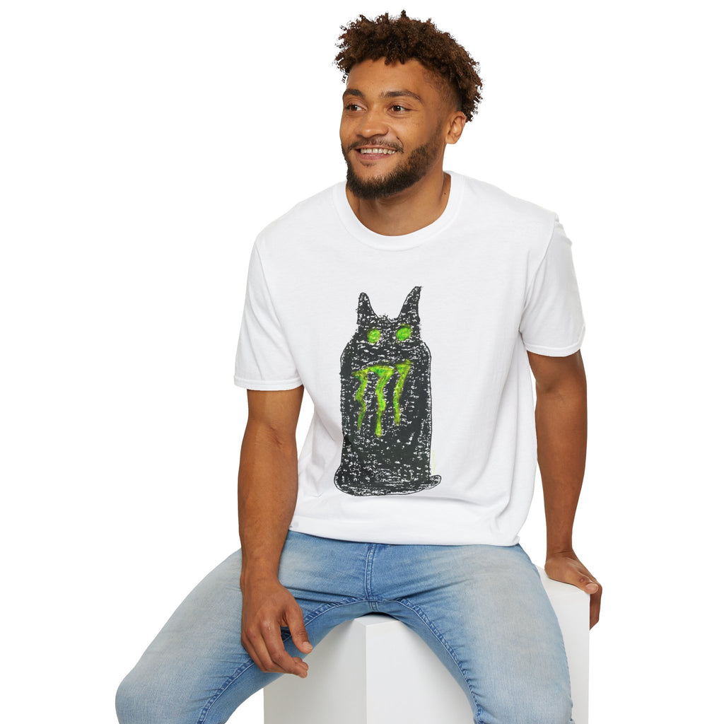Green-Eyed Monster Cat T-Shirt | Grunge Cat Illustration