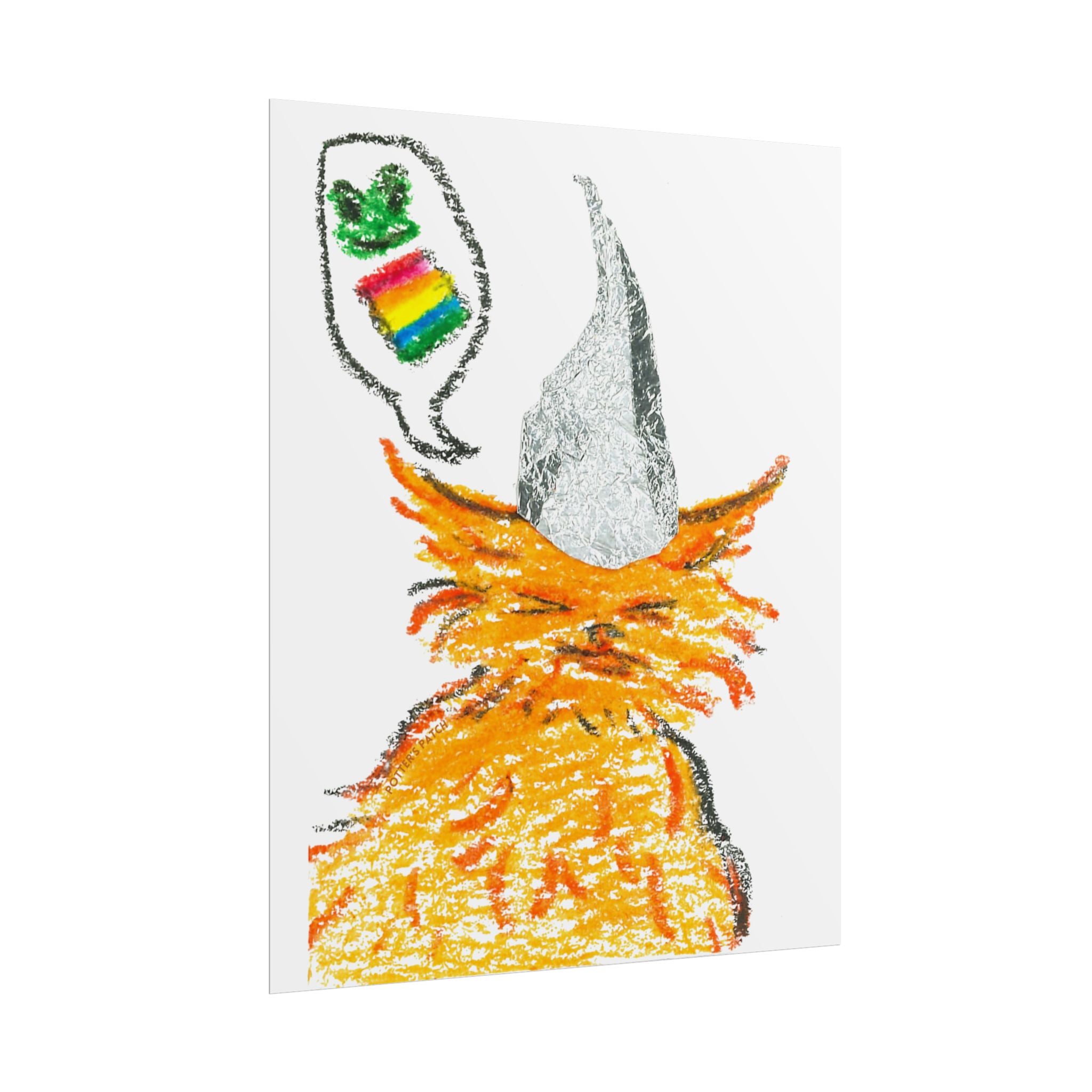 Orange Cat Conspiracy Theorist Frogs Are Gay Rolled Posters | Colorful Crayon Illustration